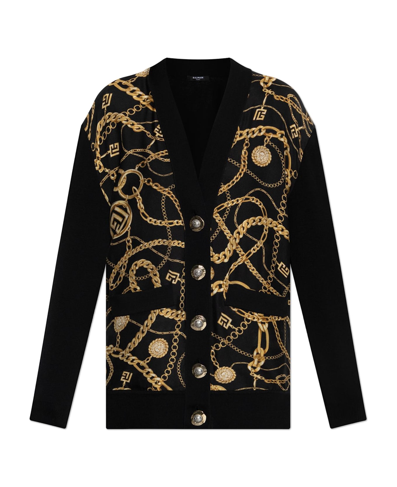 Balmain Cardigan With Combined Fabrics - Ead Noir Or