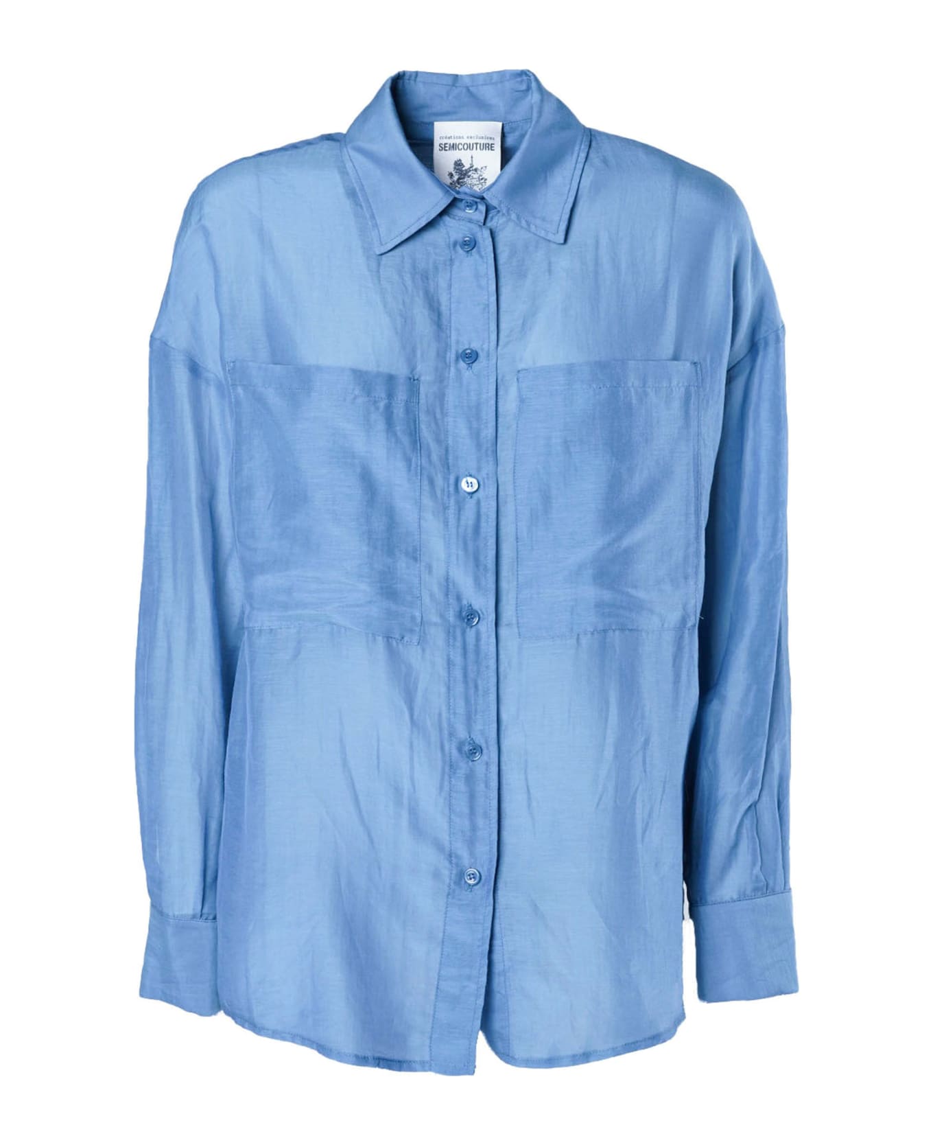 SEMICOUTURE Blue Silk Blend Shirt - Blue