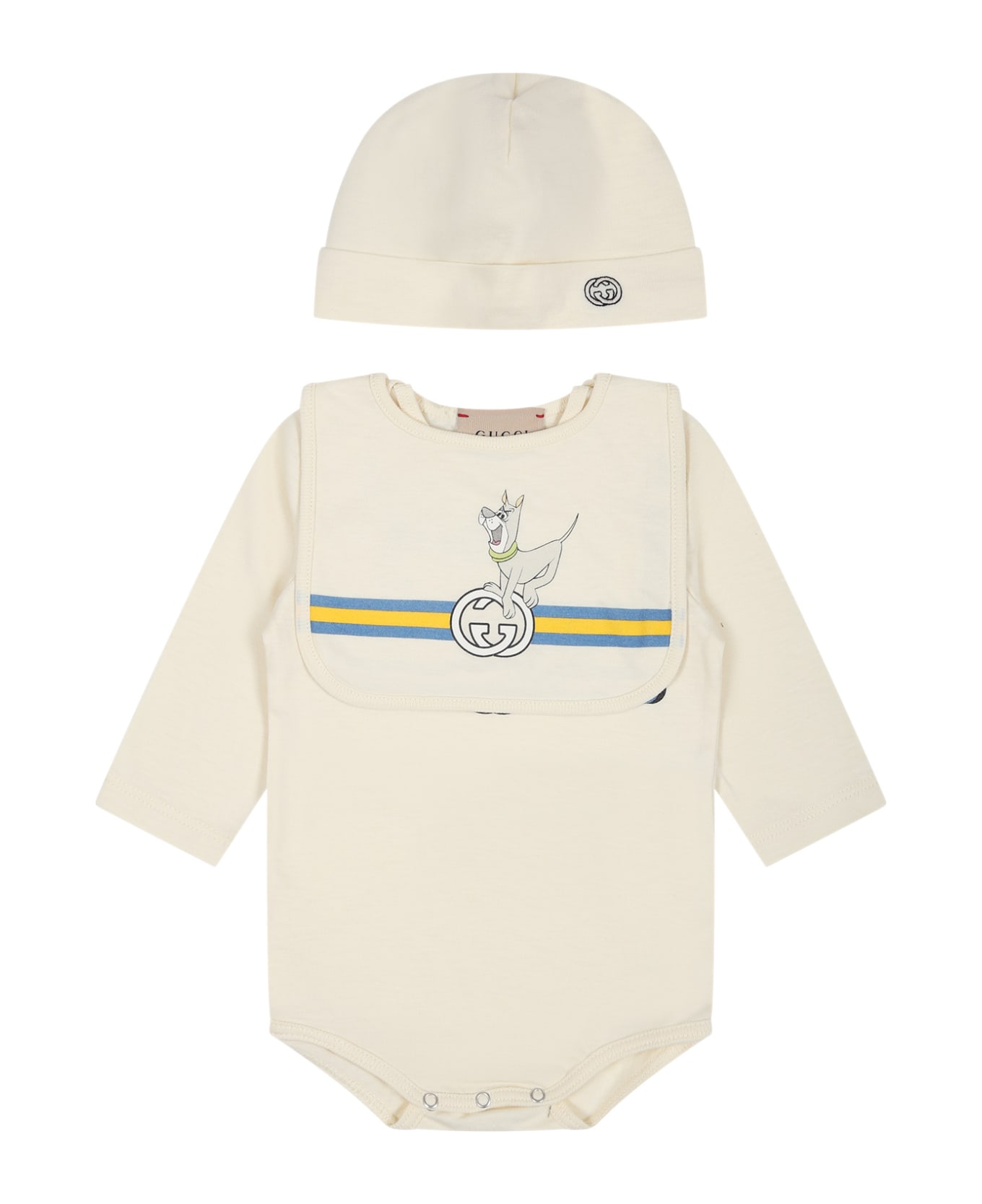 Gucci Ivory Set For Baby Kids With Animals And Logo - Ivory ボディスーツ＆セットアップ
