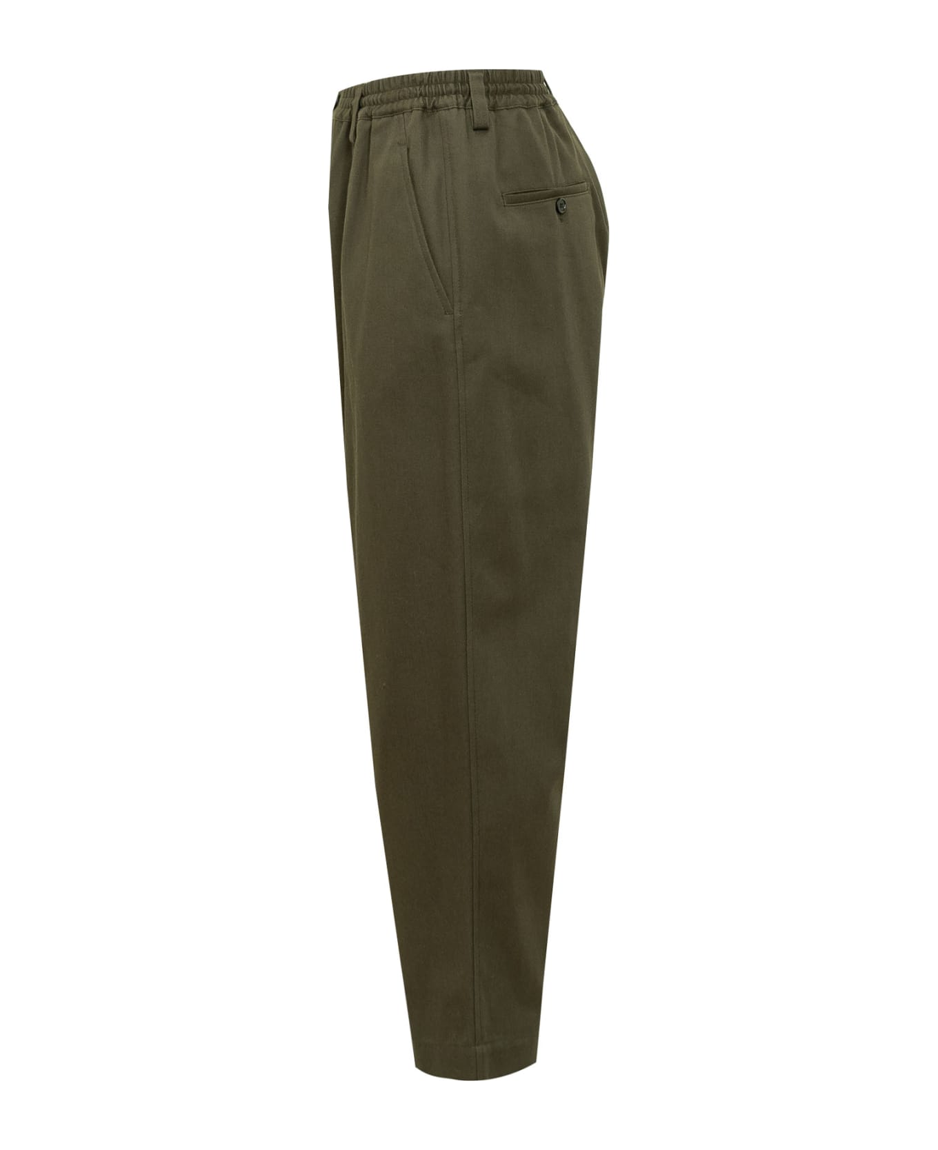 Marni Cropped Drawstring Loose Fit Pants With Regular Elastic Waistband And Adjustable Coulisse Waist - Forest Green