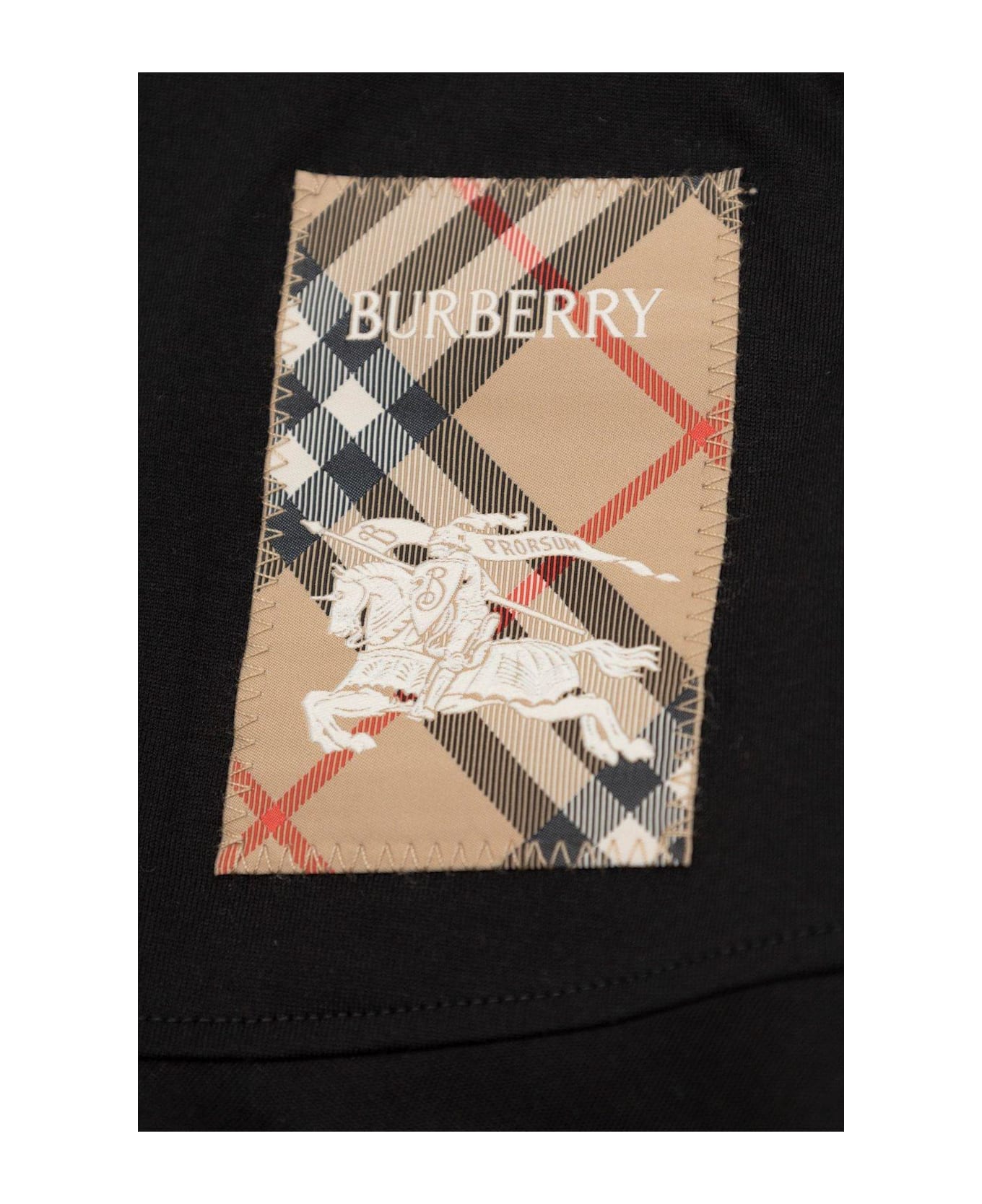 Burberry Check Label Crewneck Flared Dress - BLACK