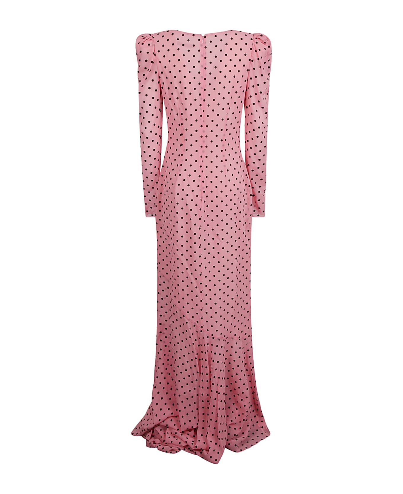 Alessandra Rich Flocked Polka Dot Georgette Gown - Pink/Black ワンピース＆ドレス