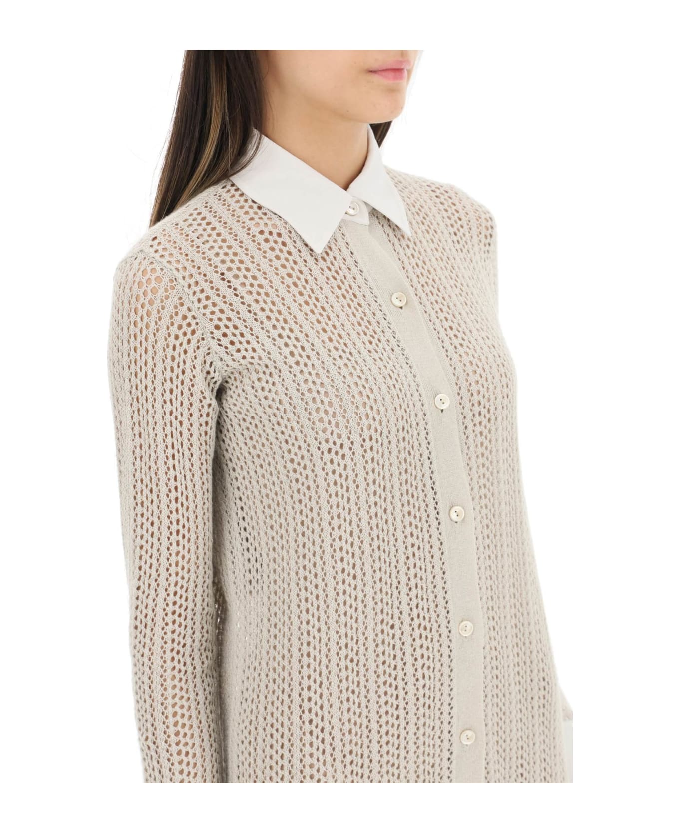 Agnona Linen, Cashmere And Silk Knit Shirt Dress - SAND (Beige)