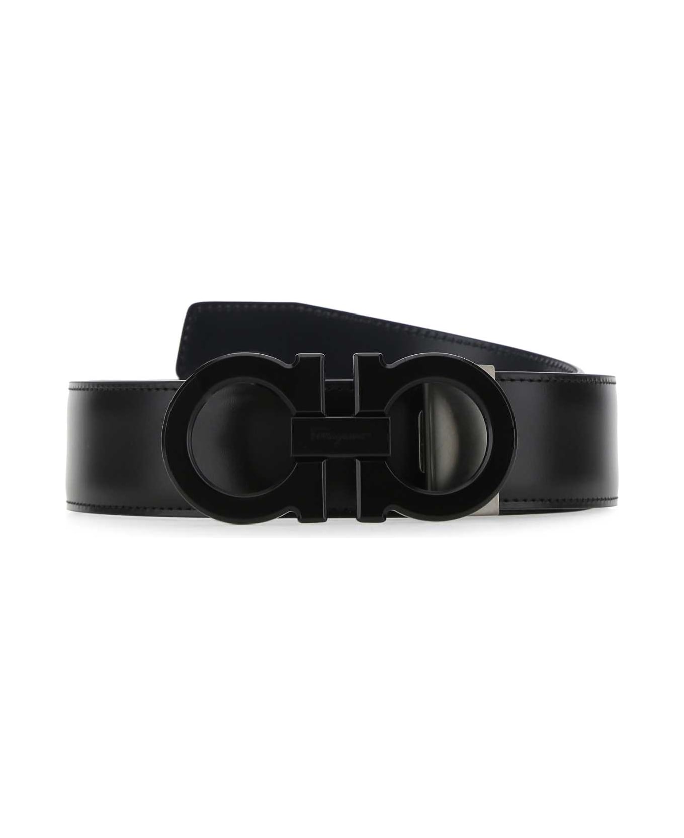 Ferragamo Black Leather Reversibile Belt - NEROBLUEMARINE