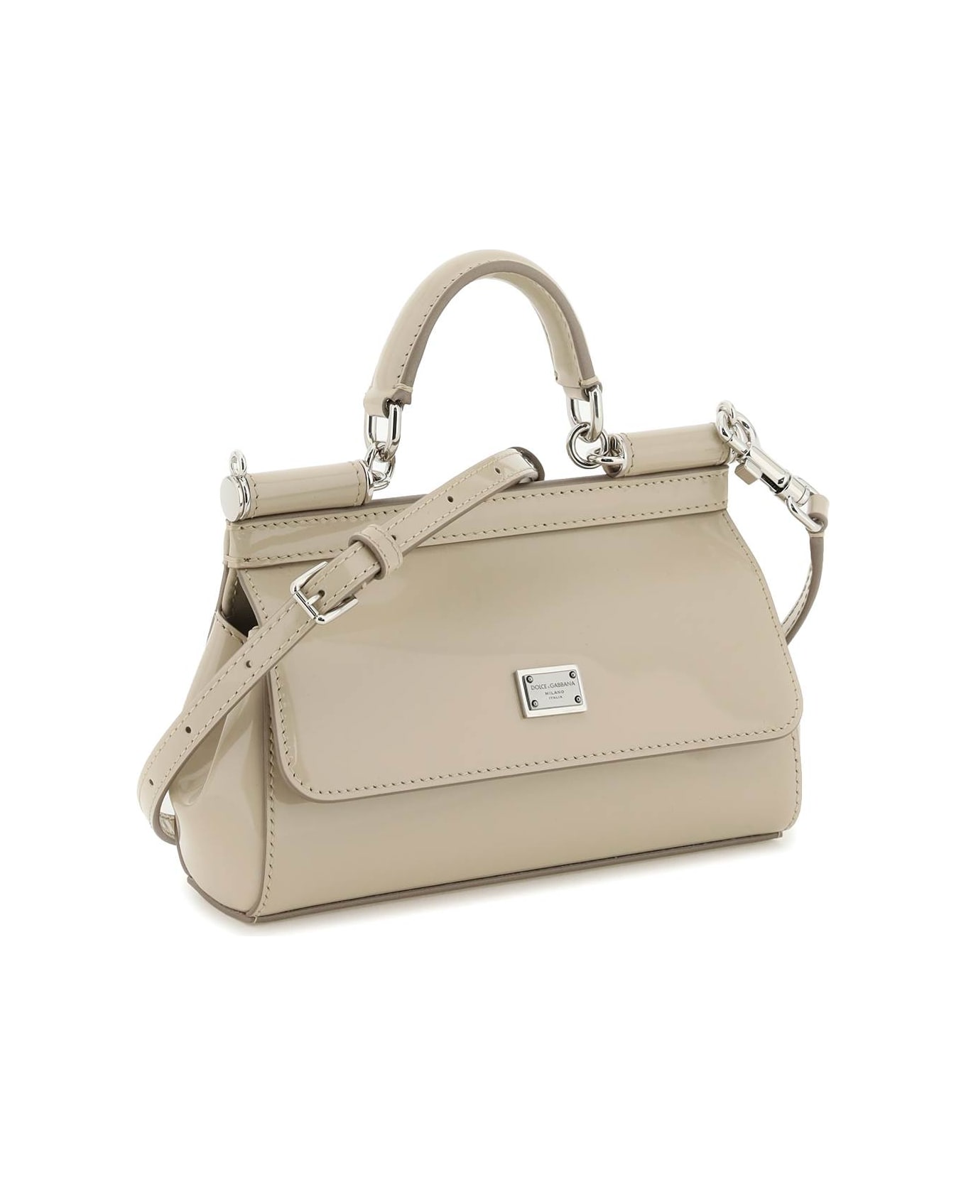 Dolce & Gabbana Patent Leather Small 'sicily' Bag - Beige