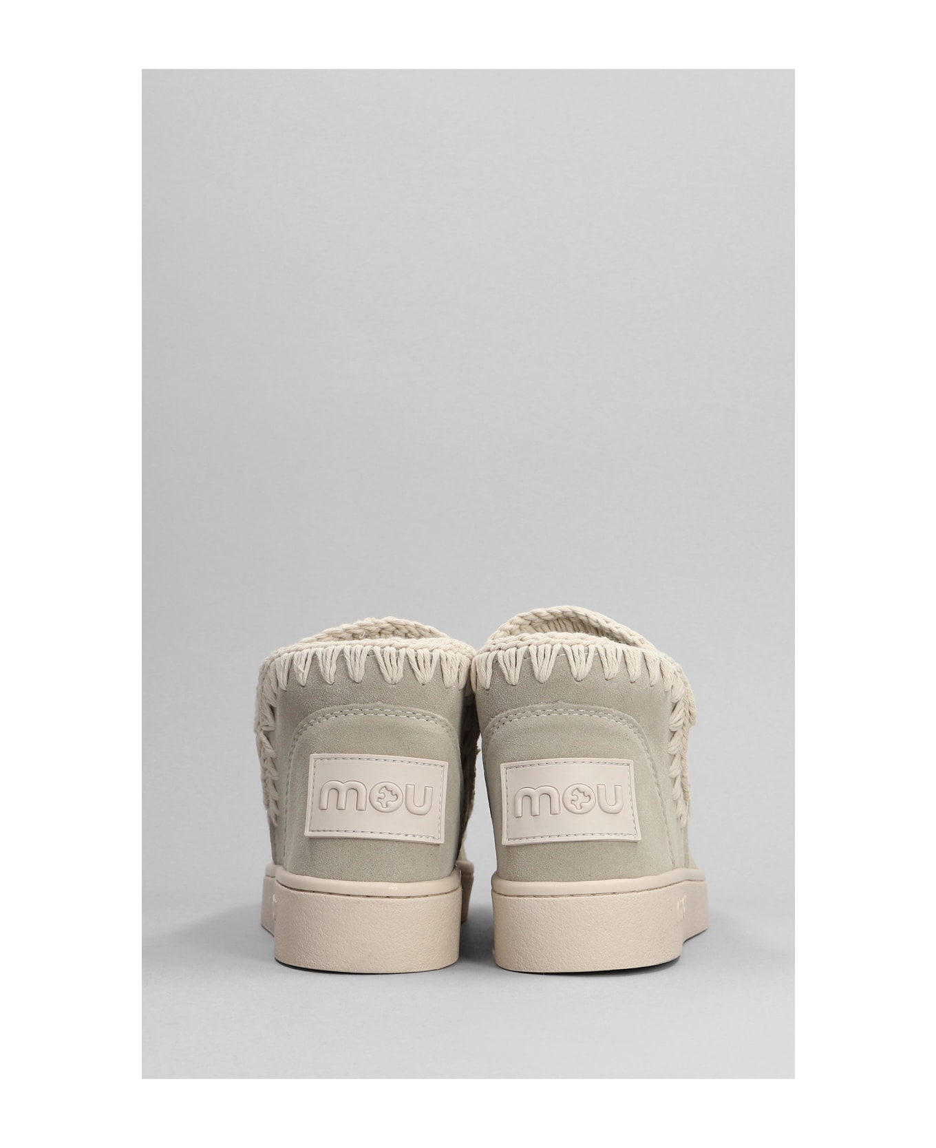 Mou Sneaker Monochrome Low Heels Ankle Boots In Beige Suede - beige