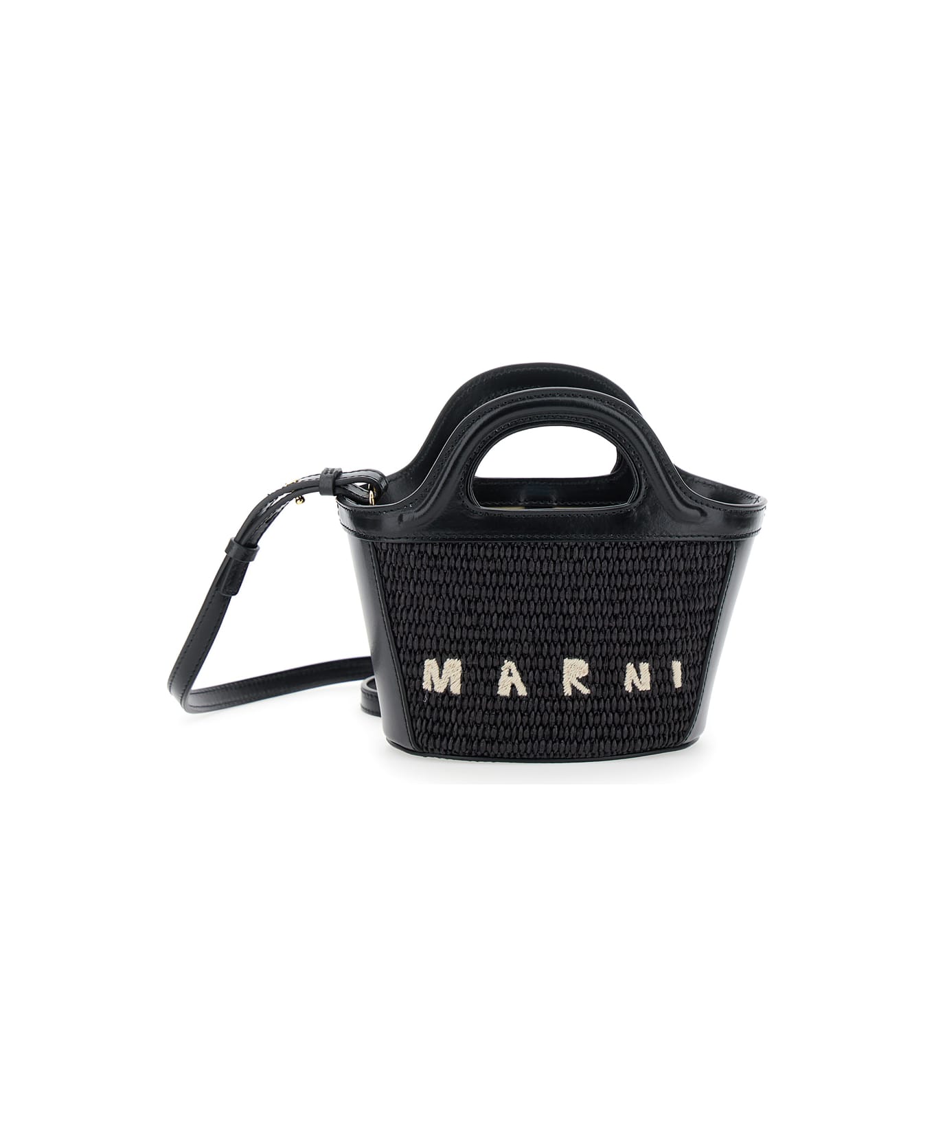 Marni 'tropicalia' Black Handbag With Embroidered Logo In Raffia And Leather Girl - Black アクセサリー＆ギフト