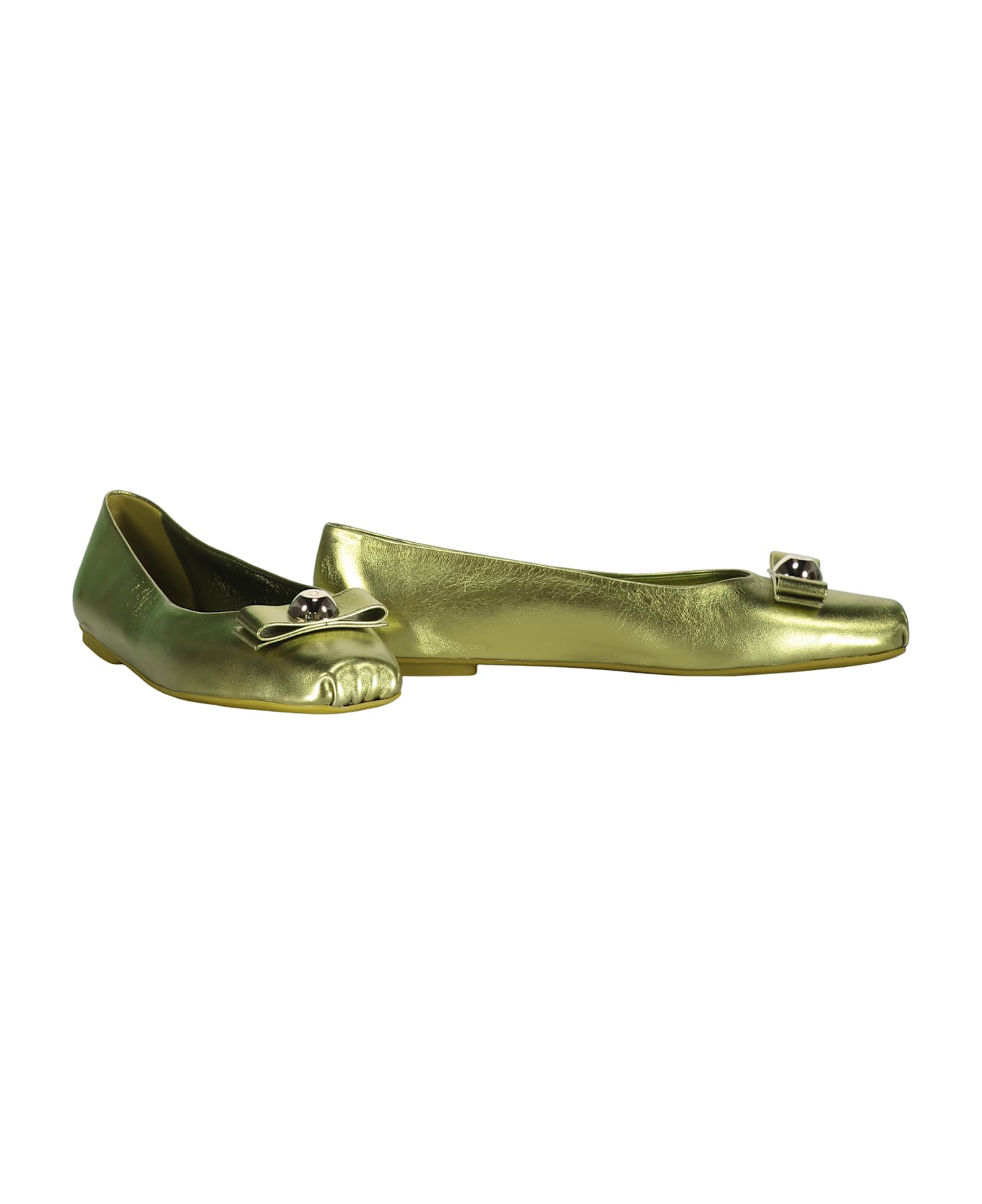 Ferragamo Leather Ballet Flats With Logo - green
