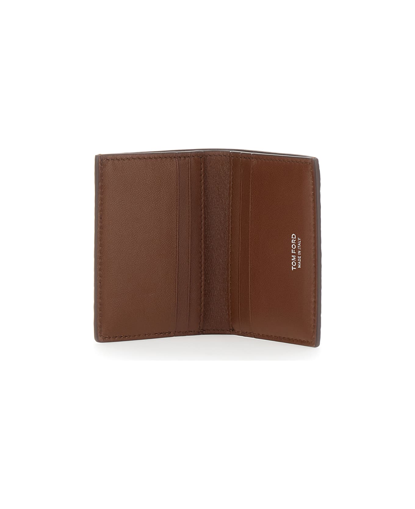 Tom Ford Brown Folded Card Holder With Embossed Crocodile Effect In Leather Man - Brown