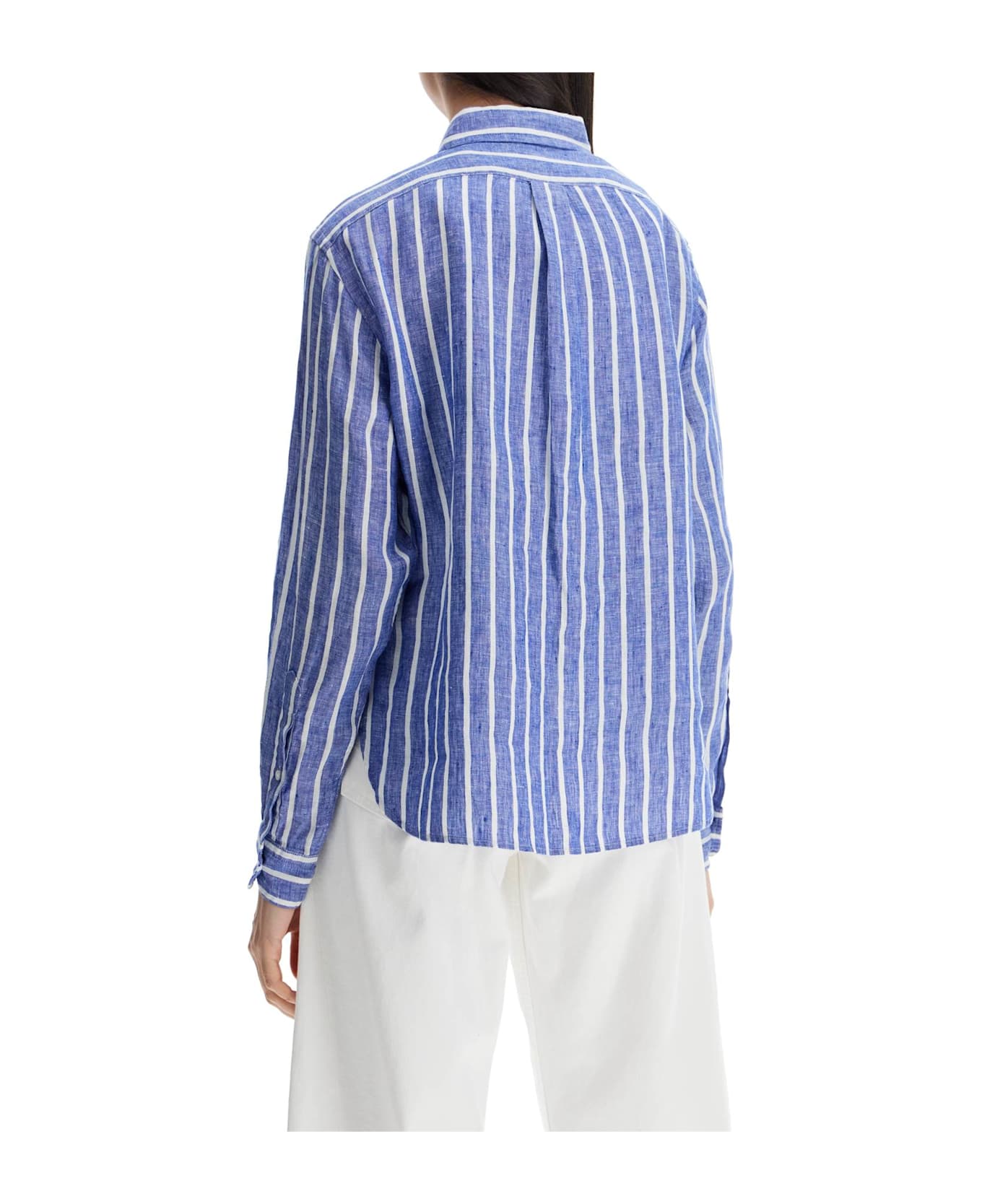 Polo Ralph Lauren Camicia Lino Righe Blu E Bianca Manica Lunga Regular - 1863 BLUE-WHITE