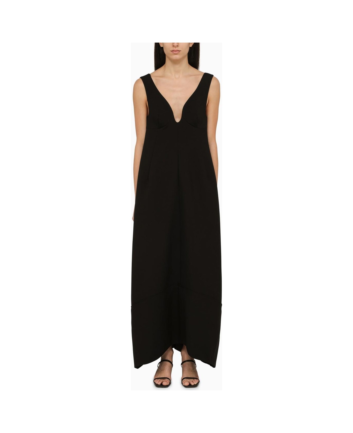 Jil Sander Black Low-cut Wool Long Dress