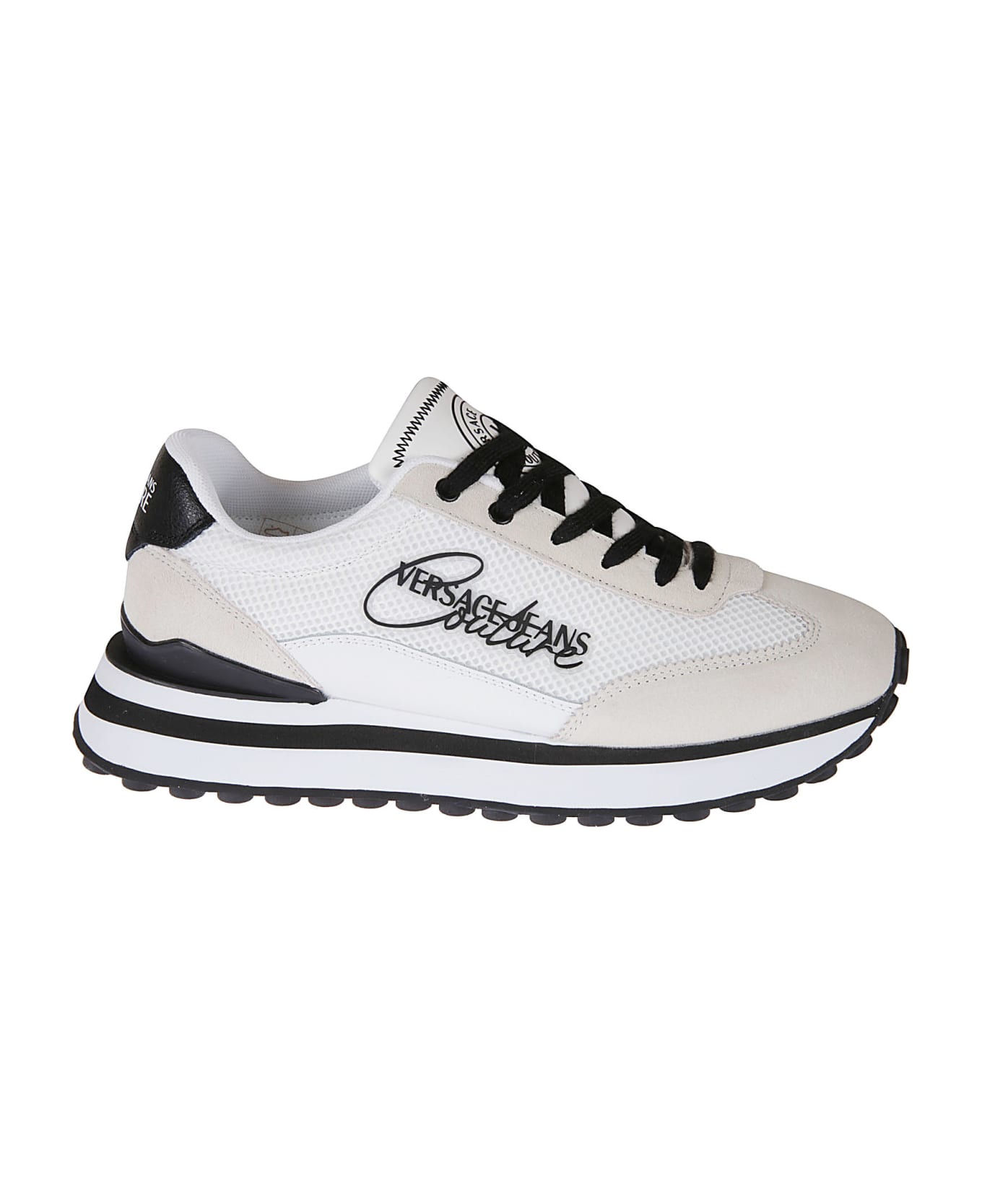 Versace Jeans Couture Mesh Paneled Logo Sided Sneakers - White