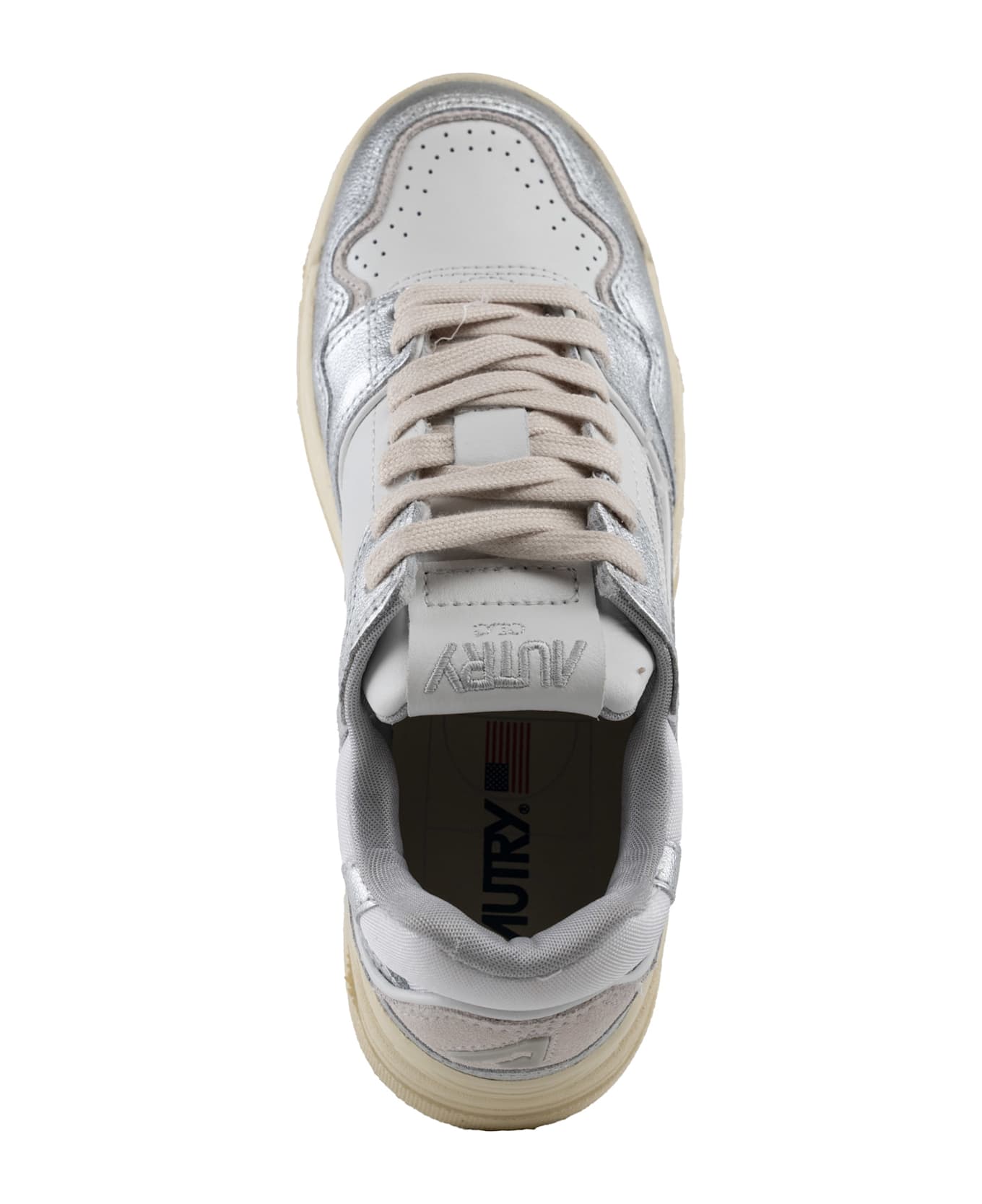 Autry Clc Sneakers In Metal Leather - Met/bot wht/silver
