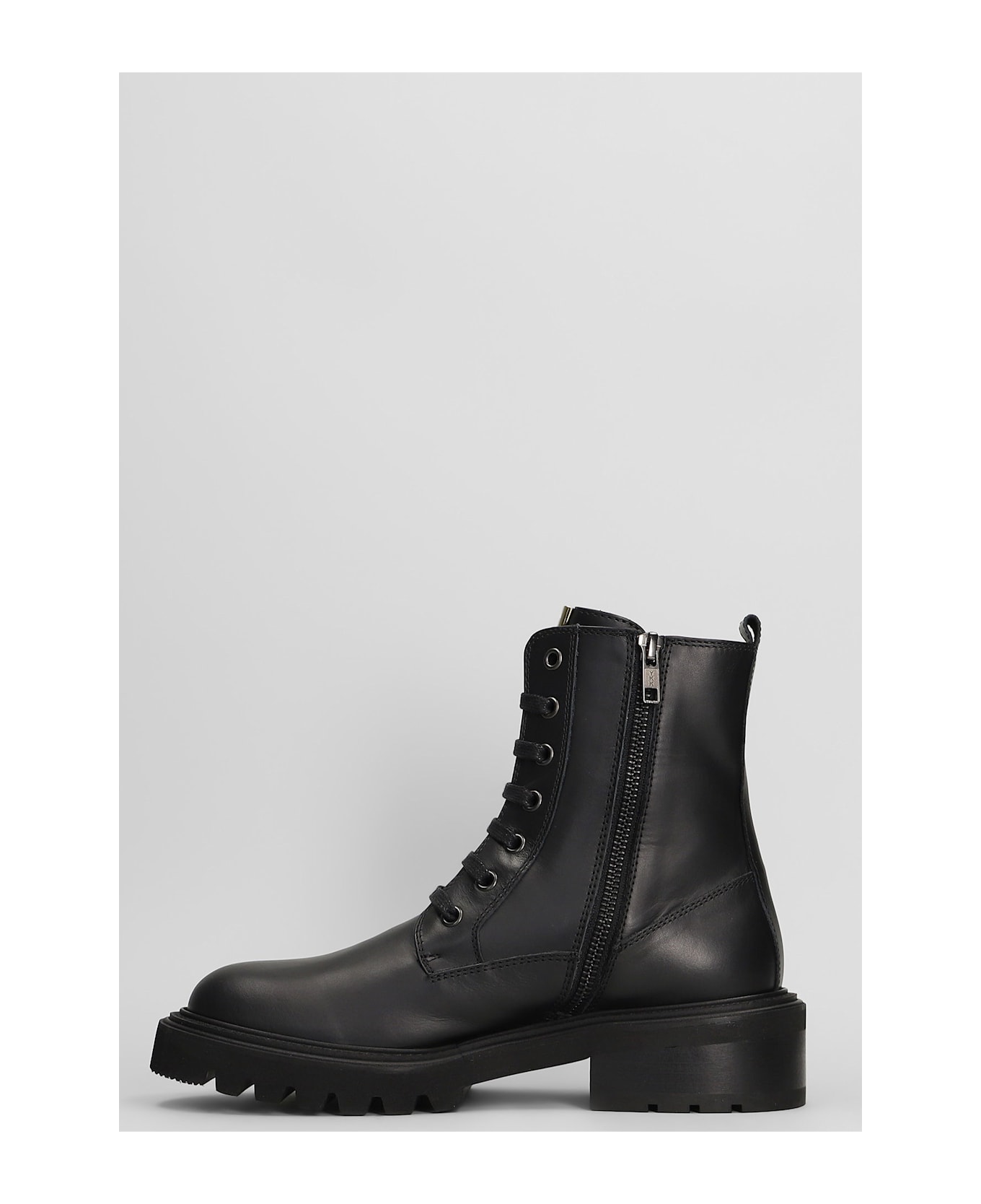 Via Roma 15 Combat Boots In Black Leather - black