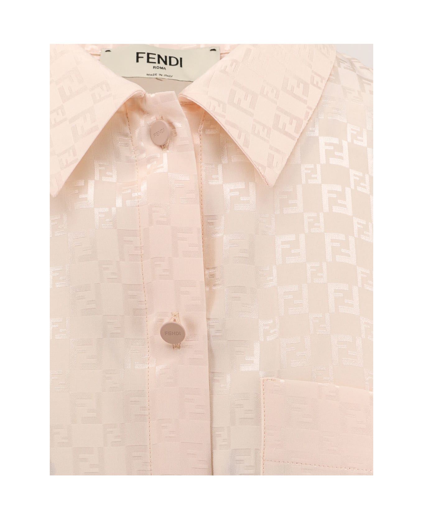 Fendi Jacquard Silk Shirt With Ff Chess Motif - Peach Sorbet
