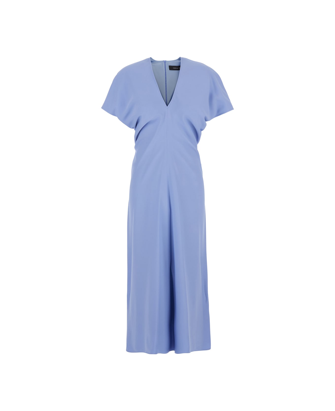 Federica Tosi Blue Long Dress With Wide V-neck On The Front In Fabric Woman - Blu
