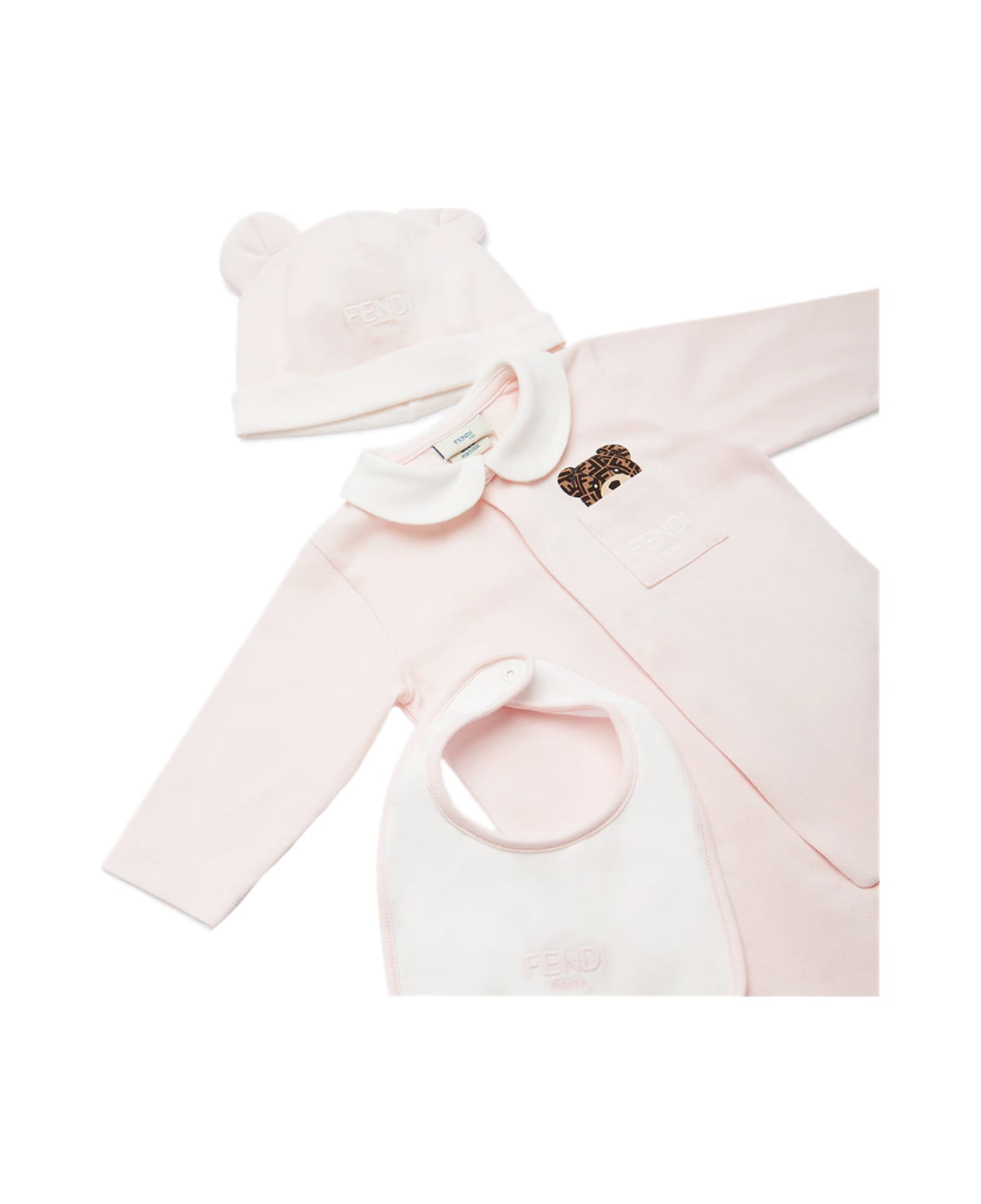 Fendi Onesie, Hat And Bib - Rose