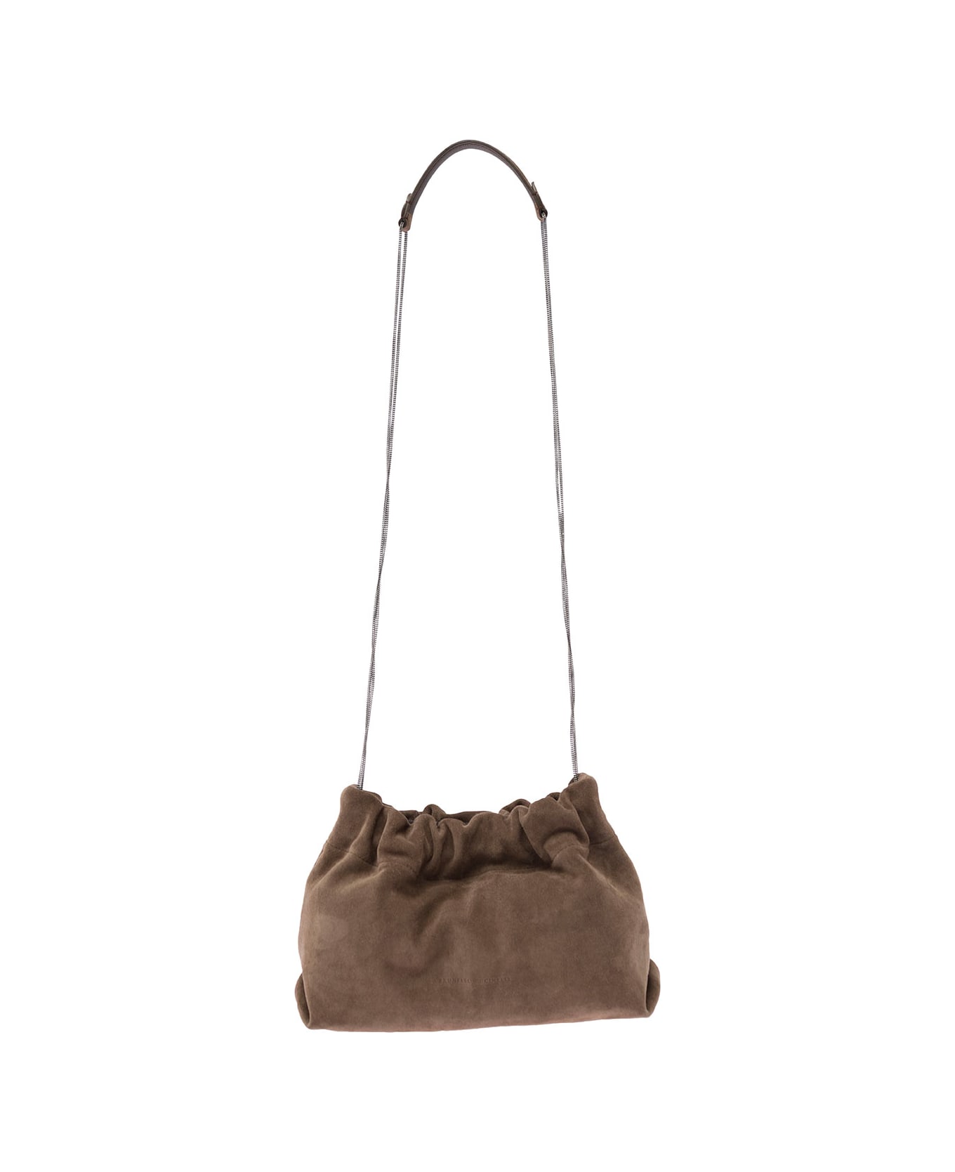Brunello Cucinelli 'soft' Brown Shoulder Bag With Precious Chain In Suede Woman - Brown