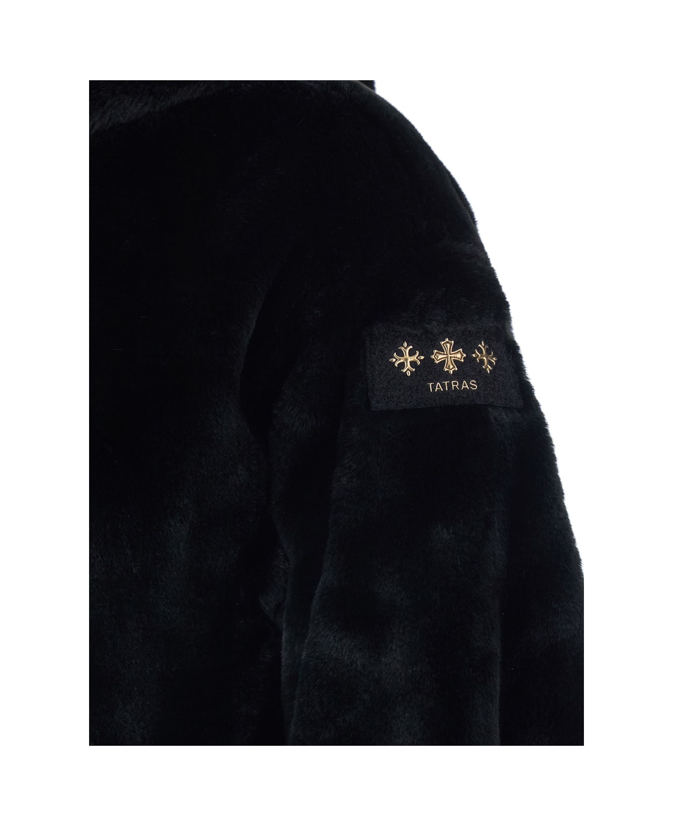 TATRAS 
yumola
 Black Jacket With Drawstring Hood And Logo Patch On The Sleeve In Ecofur Woman - Black