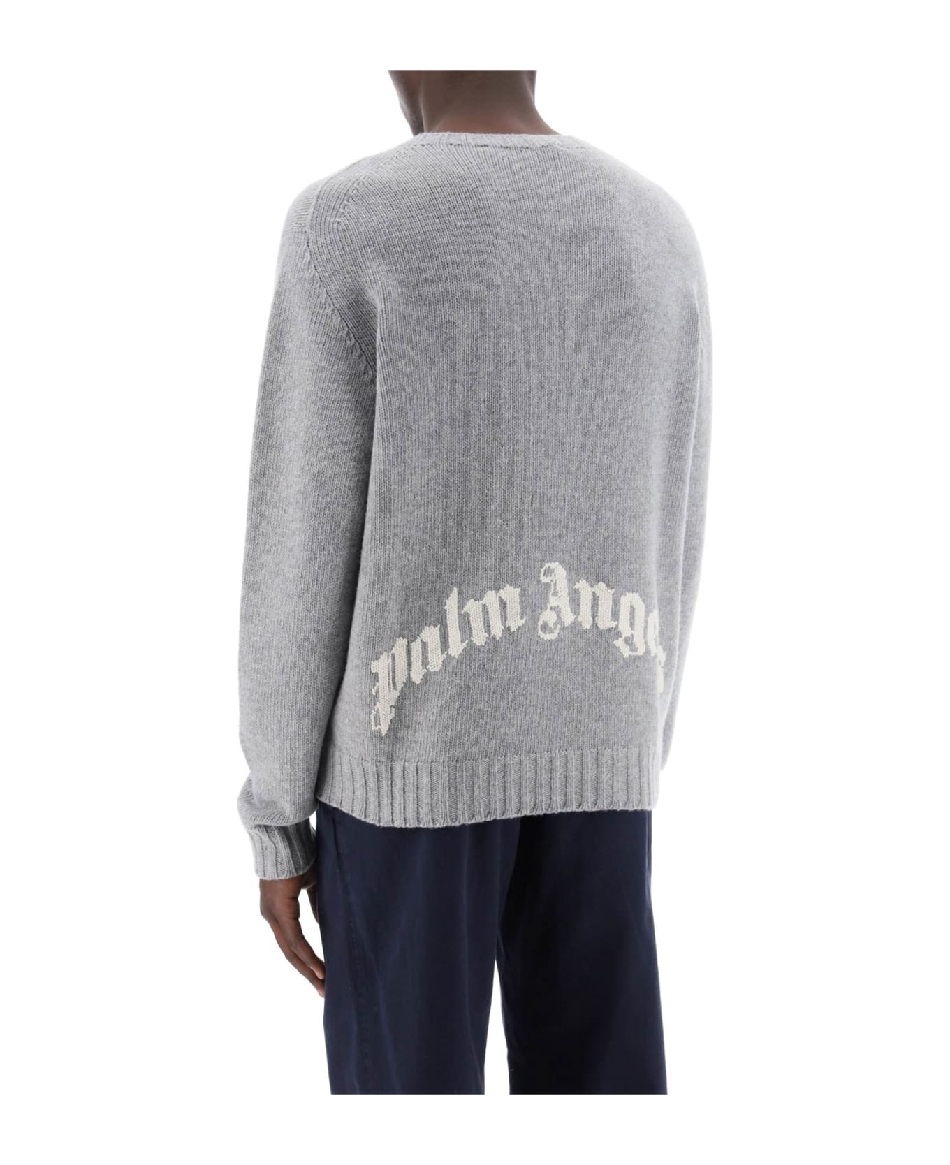 Palm Angels Wool Sweater With Logo Intarsia - MELANGE GREY WHITE (Grey)