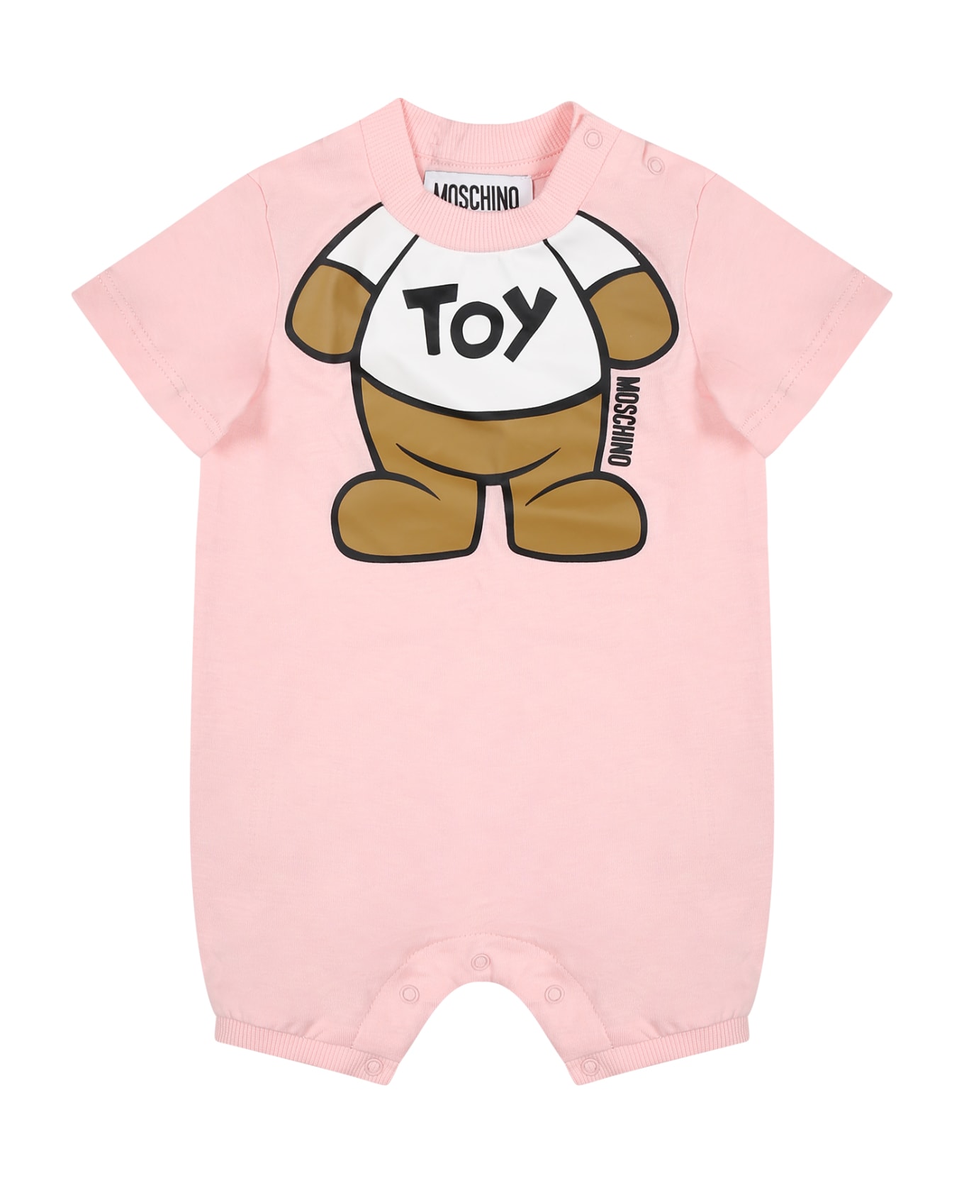 Moschino Pink Romper For Baby Girl With Teddy Bear - Pink ボディスーツ＆セットアップ