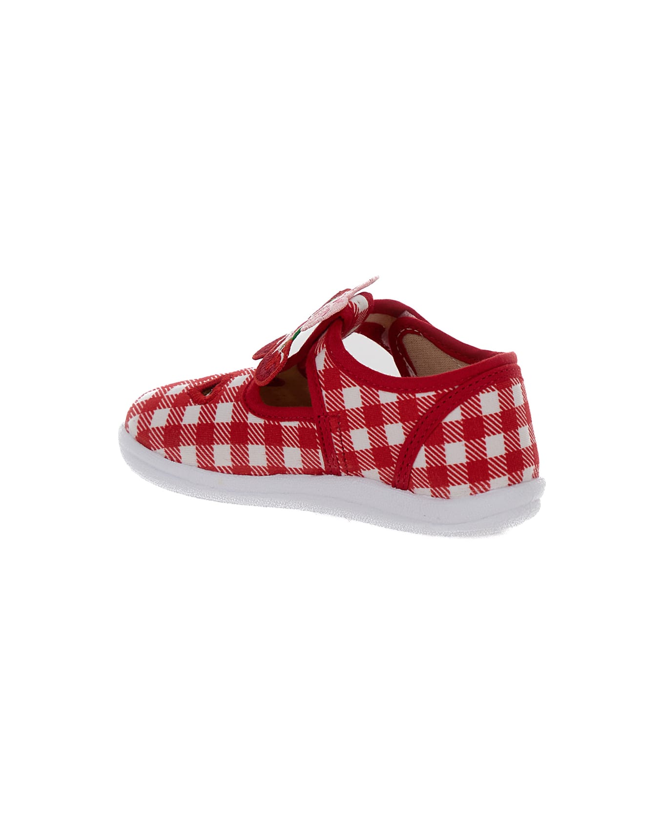 Monnalisa Red And White Shoes With Check Motif And Heart Cut-out In Stretch Cotton Baby - Red シューズ