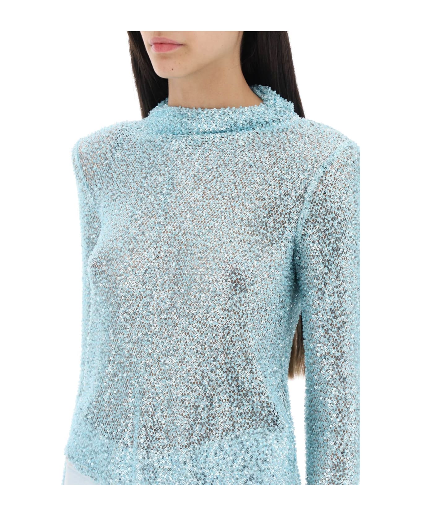 self-portrait Long-sleeved Top With Sequins And Beads - BLUE (Light blue)