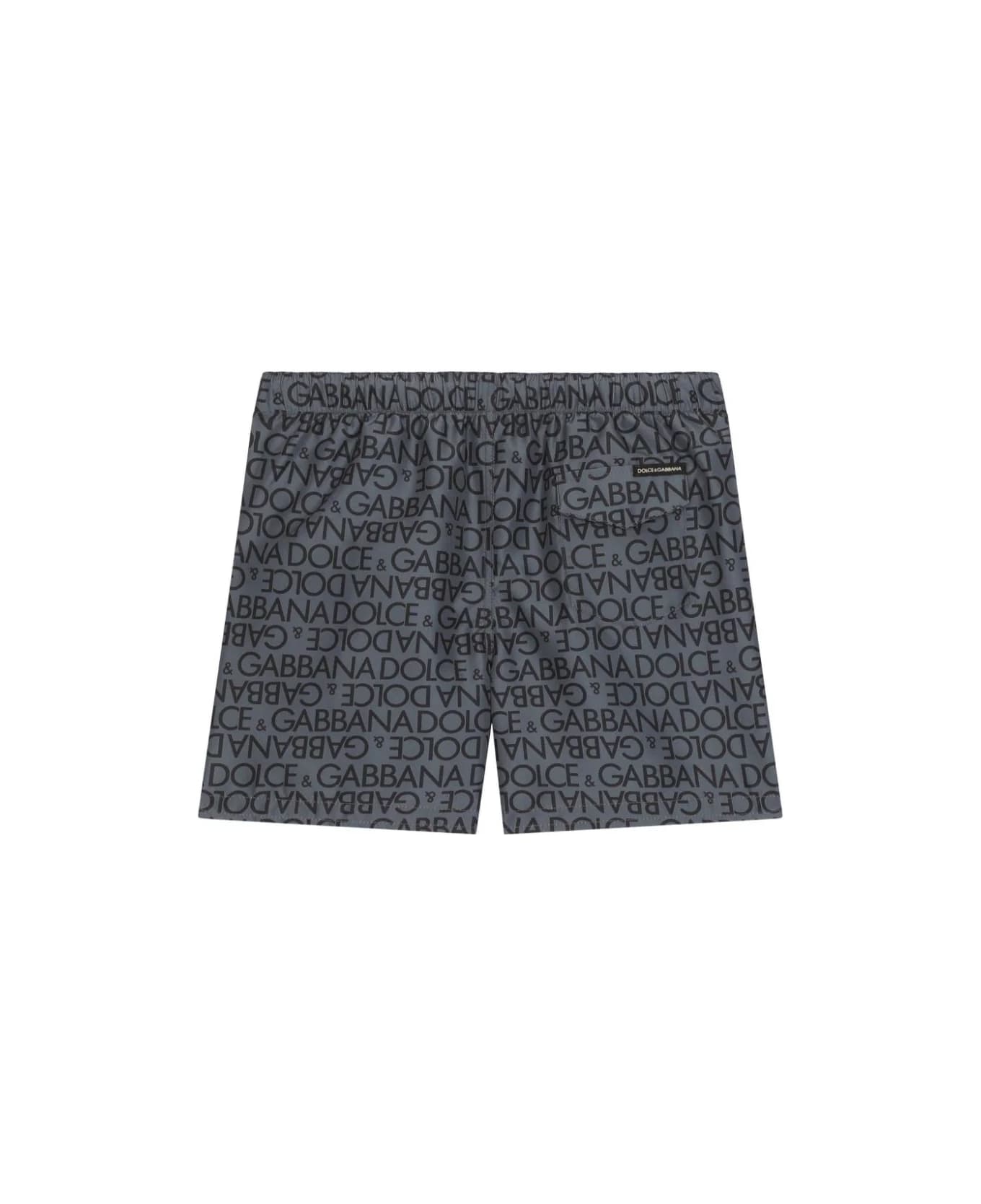 Dolce & Gabbana Grey Swim Shorts With All-over Logo - Grey 水着