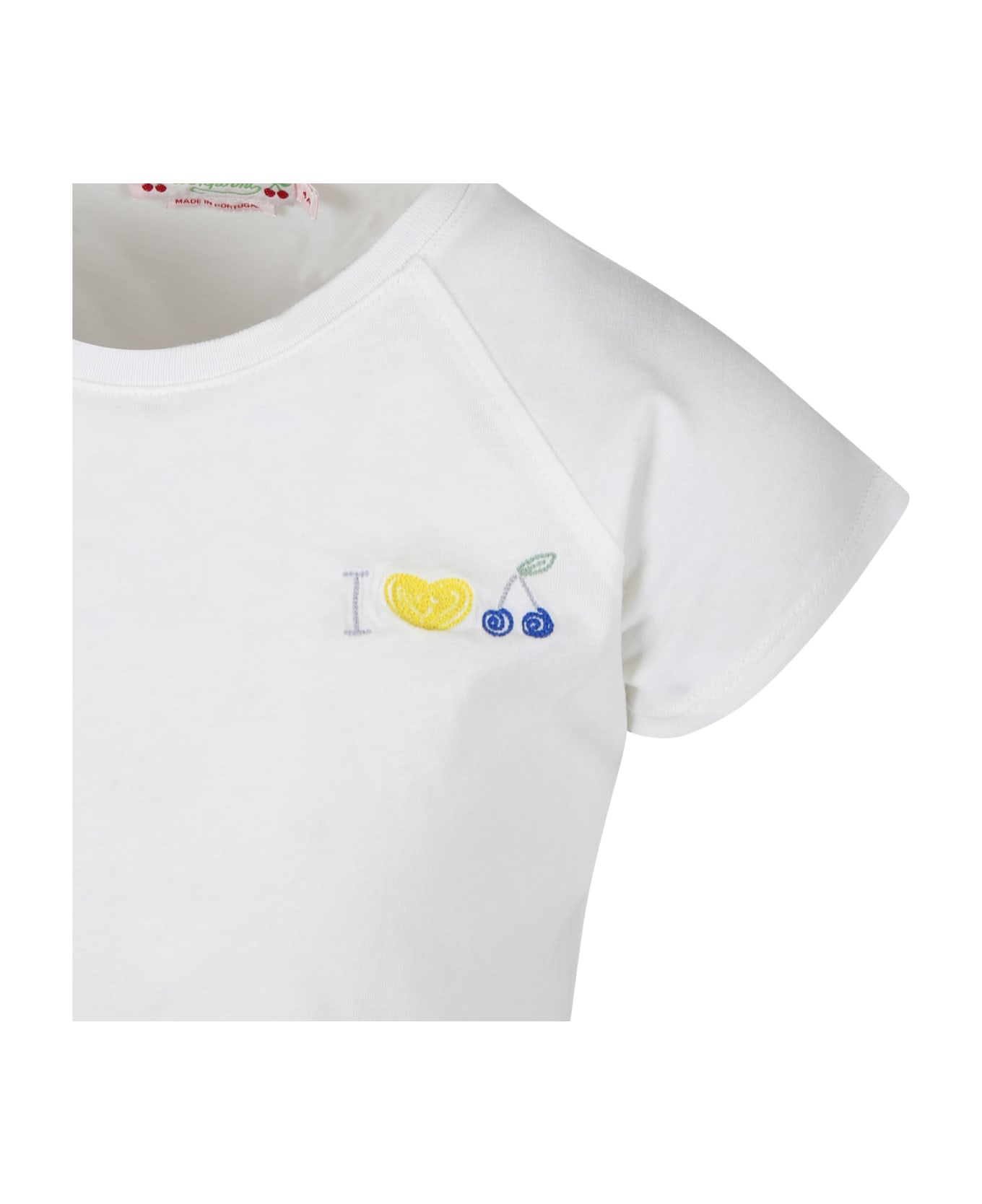 Bonpoint White T-shirt For Girl With Embroidery - White Tシャツ＆ポロシャツ