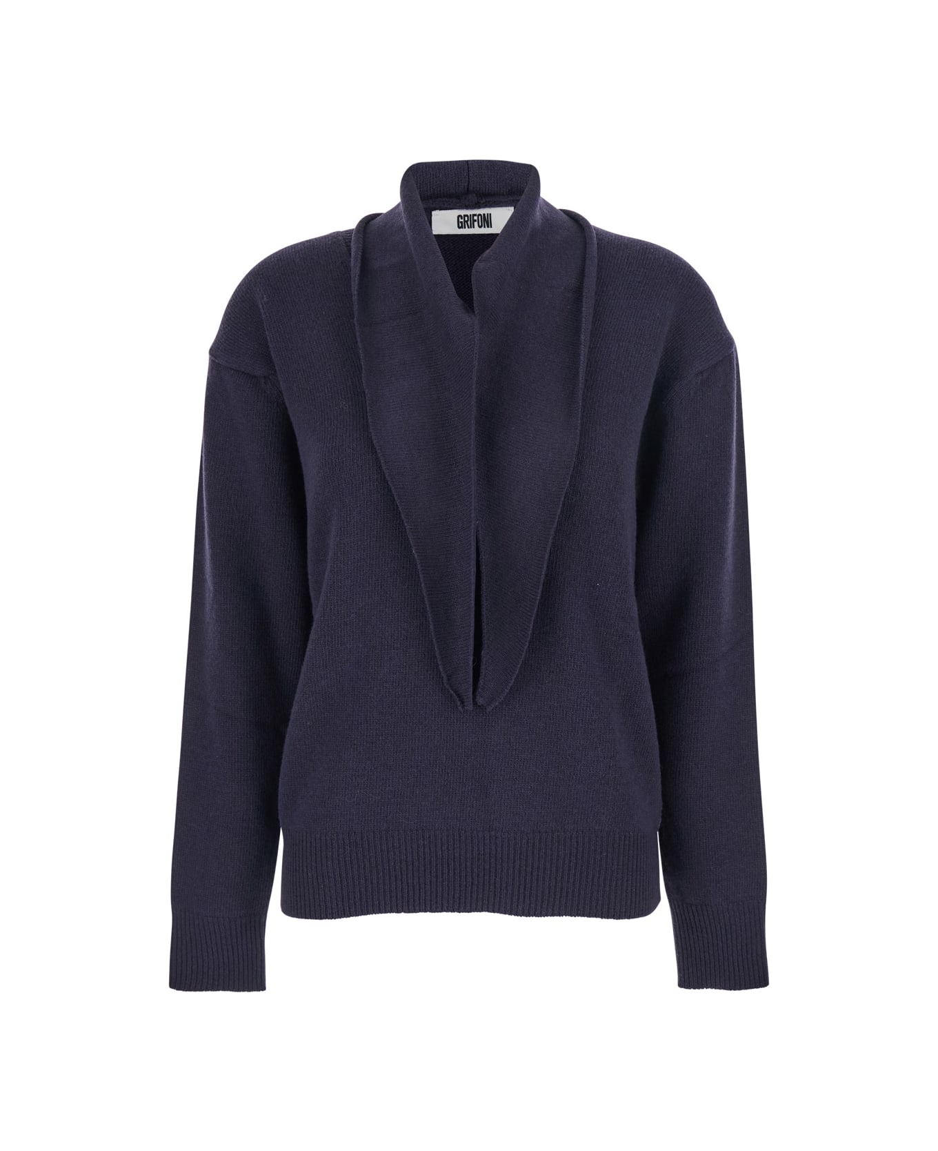 Mauro Grifoni Blue Sweater With V Neck And Ribbed Trims In Wool Woman - Blu