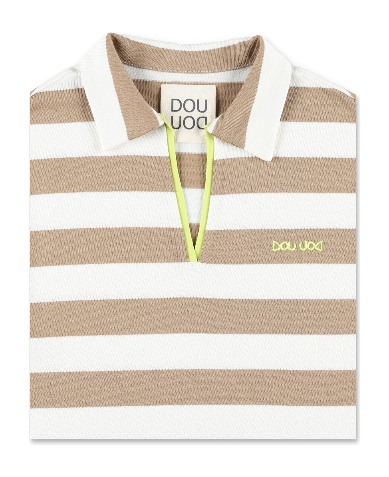Douuod Kid - Striped Polo Shirt - WHITE BROWN STRIPES