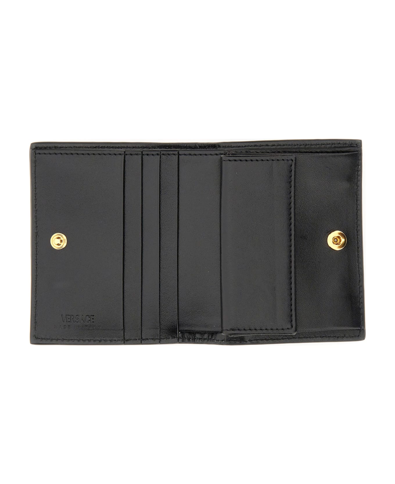 Versace Greca Goddess Embossed Bi-fold Wallet - NERO