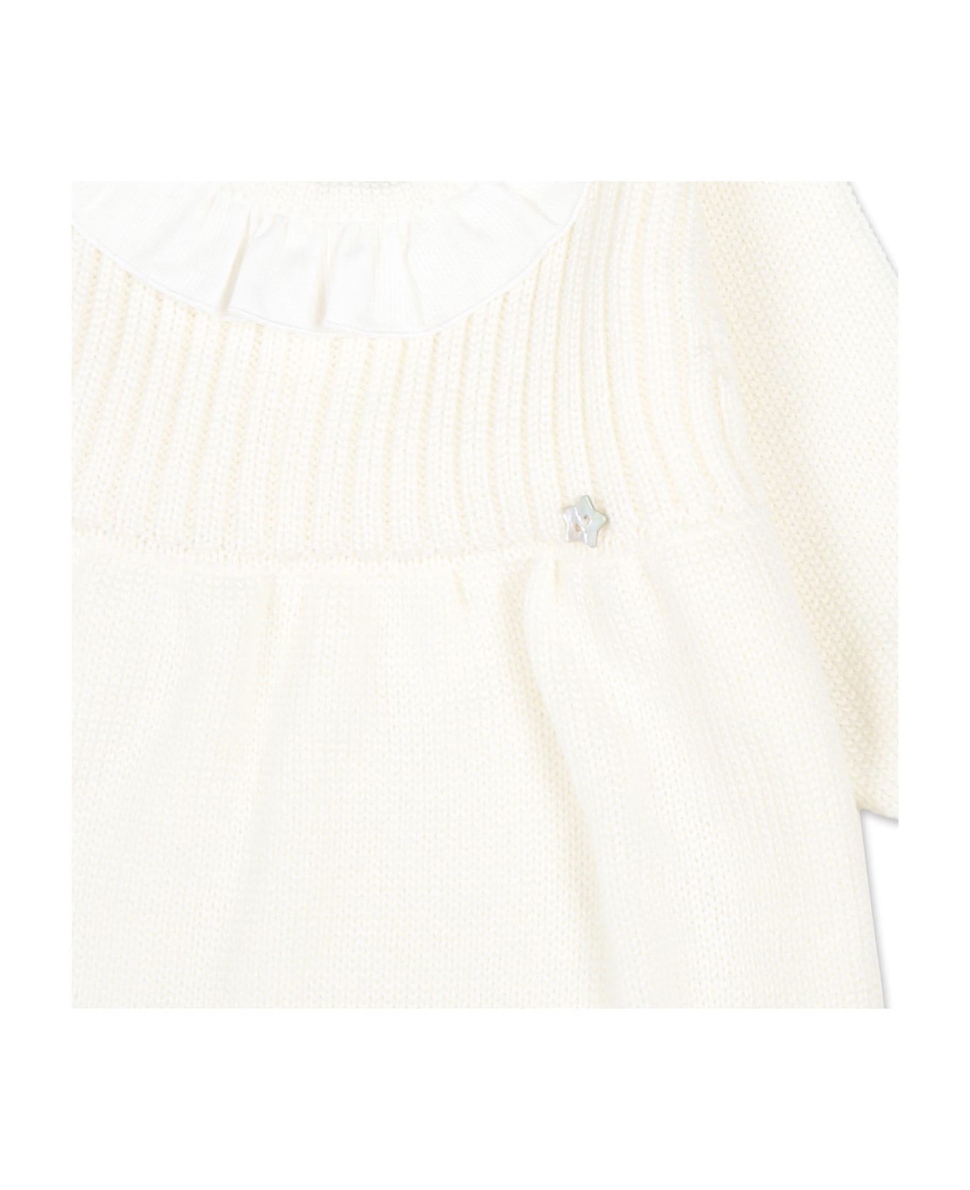 Little Bear Ivory Dress For Baby Girl - White