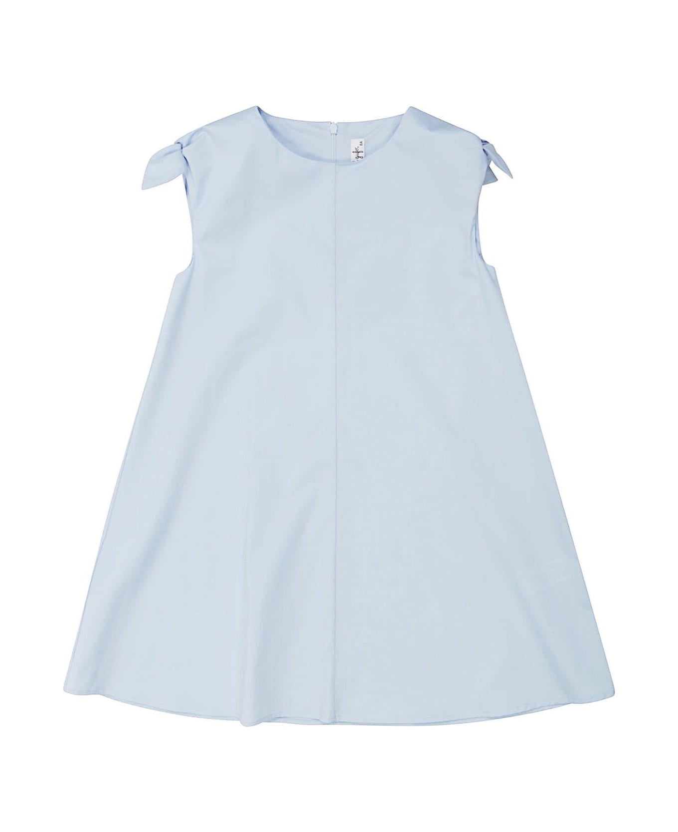 Il Gufo Bow Embellished Stretch Poplin Dress - Azzurro