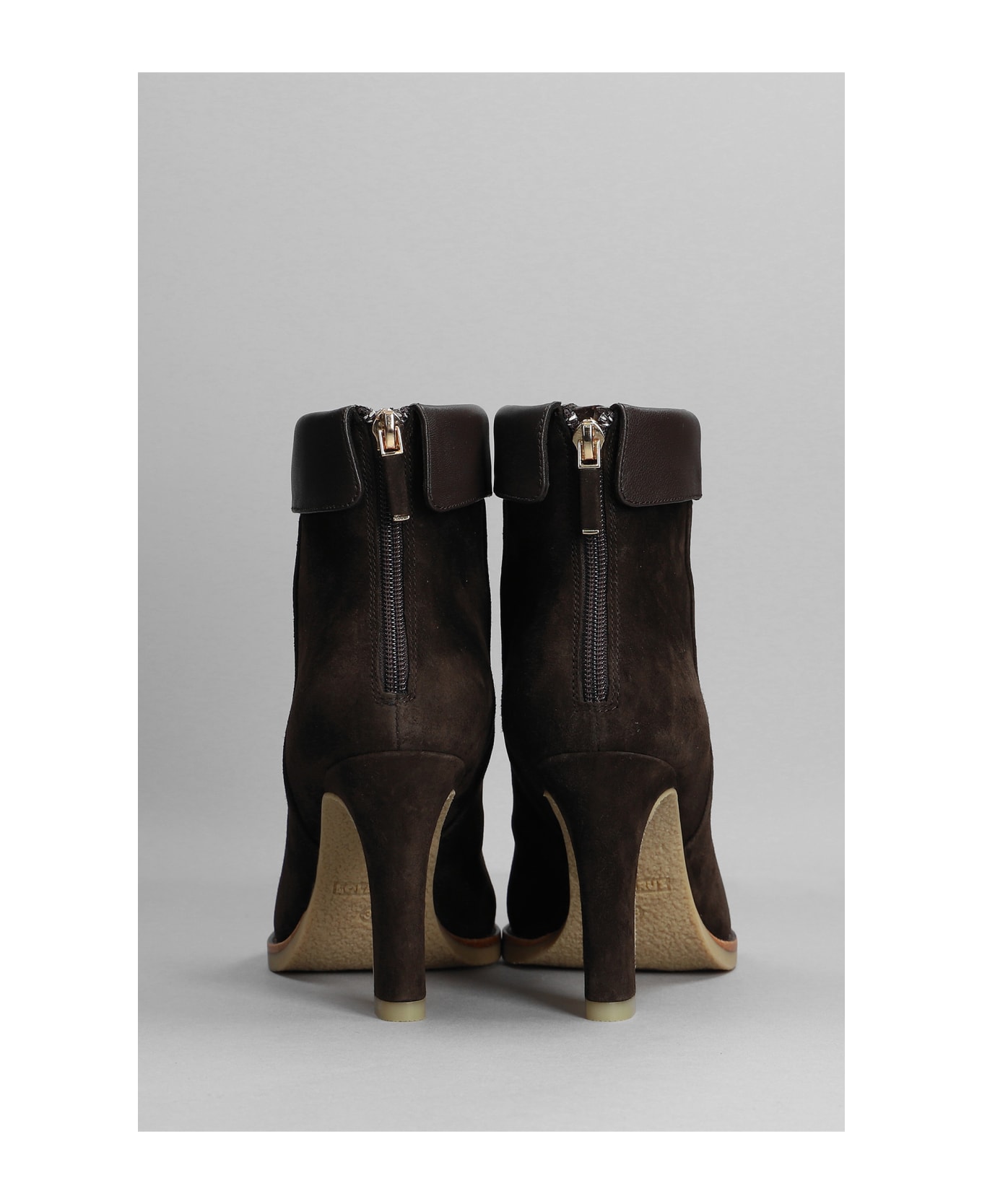 Lola Cruz High Heels Ankle Boots In Brown Suede And Leather - brown