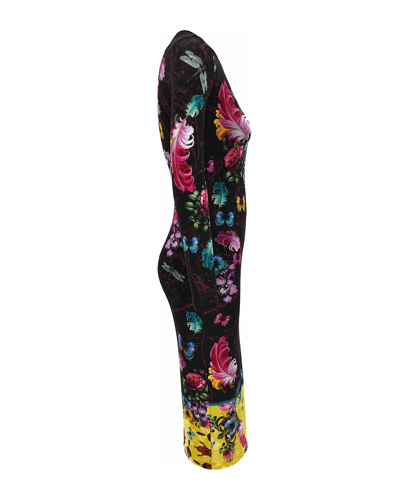 Versace Jeans Couture Multicolor Long Dress With Floral Print - Black