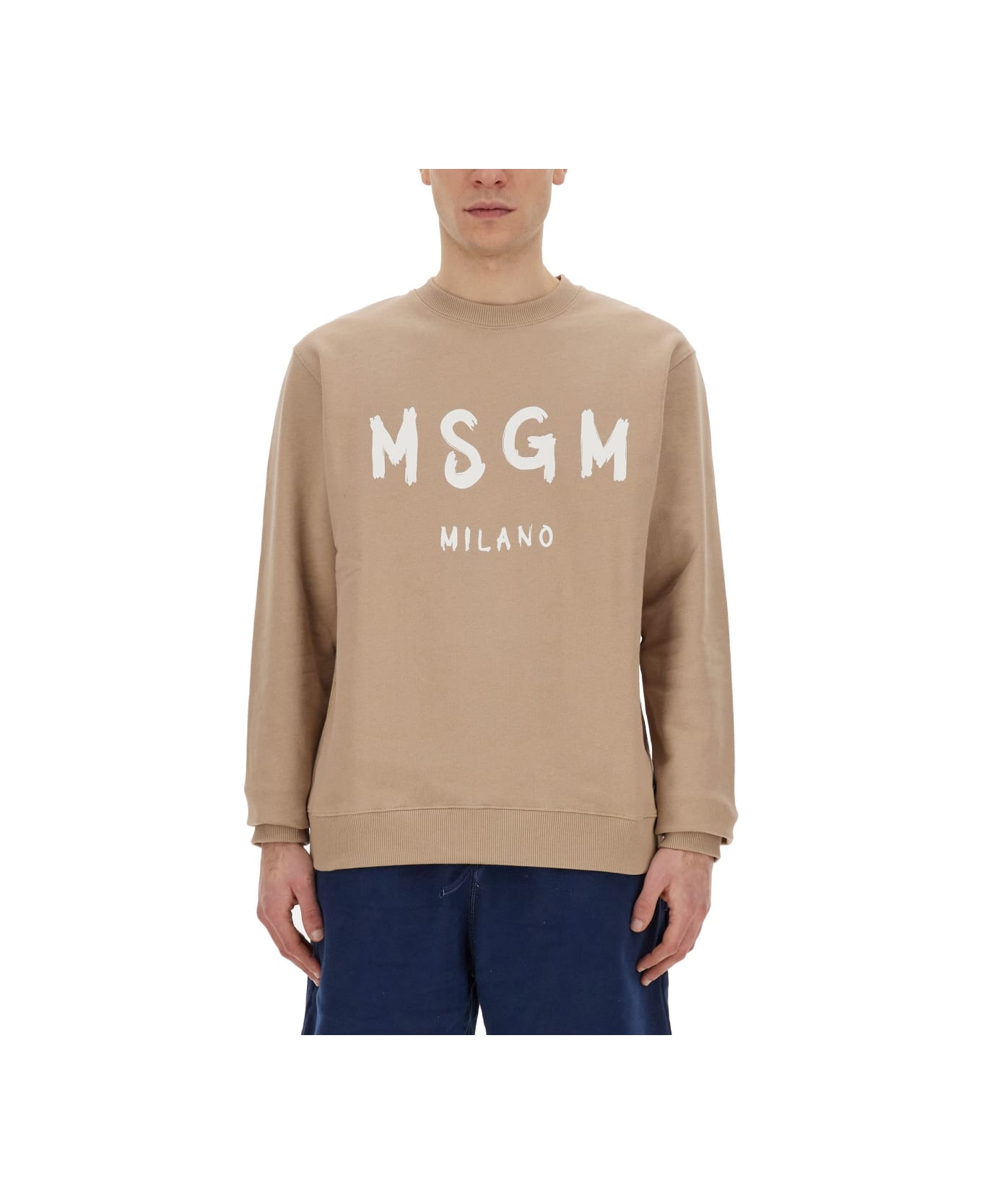 MSGM Sweatshirt With Brushed Logo - BEIGE フリース