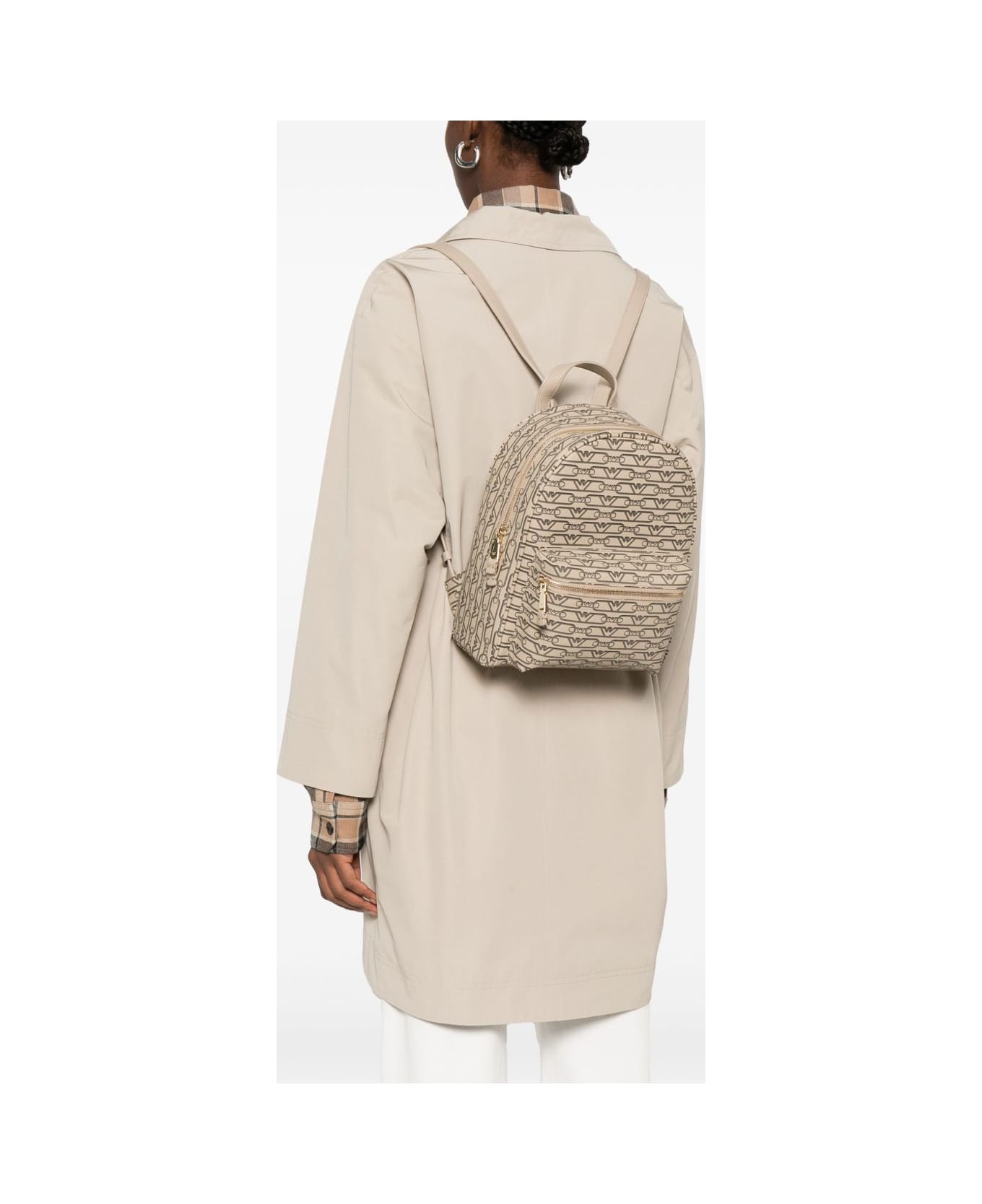 Emporio Armani Allover Logo Backpack - Beige