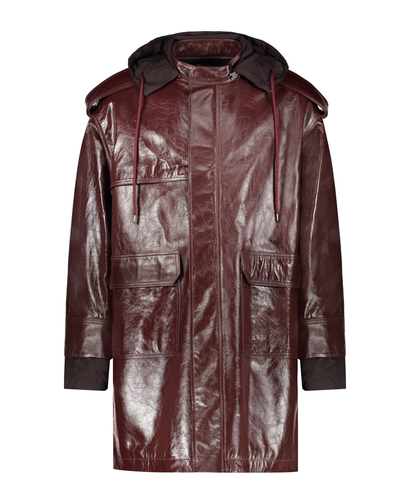 AMBUSH Hooded Leather Jacket - Burgundy
