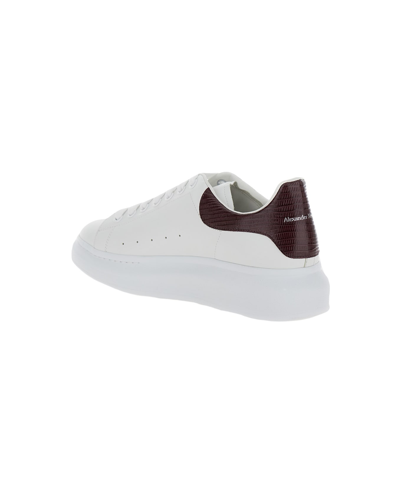 Alexander McQueen White Leather Sneakers With Burgundy Leather Heel - WHITEBURGUNDY