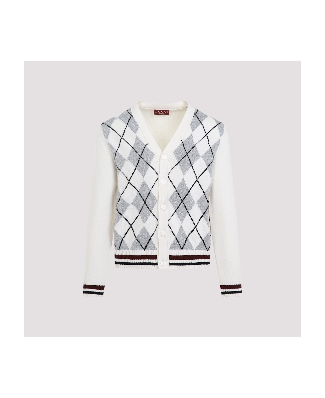 Gucci Argyle Lurex Cardigan - White Silver