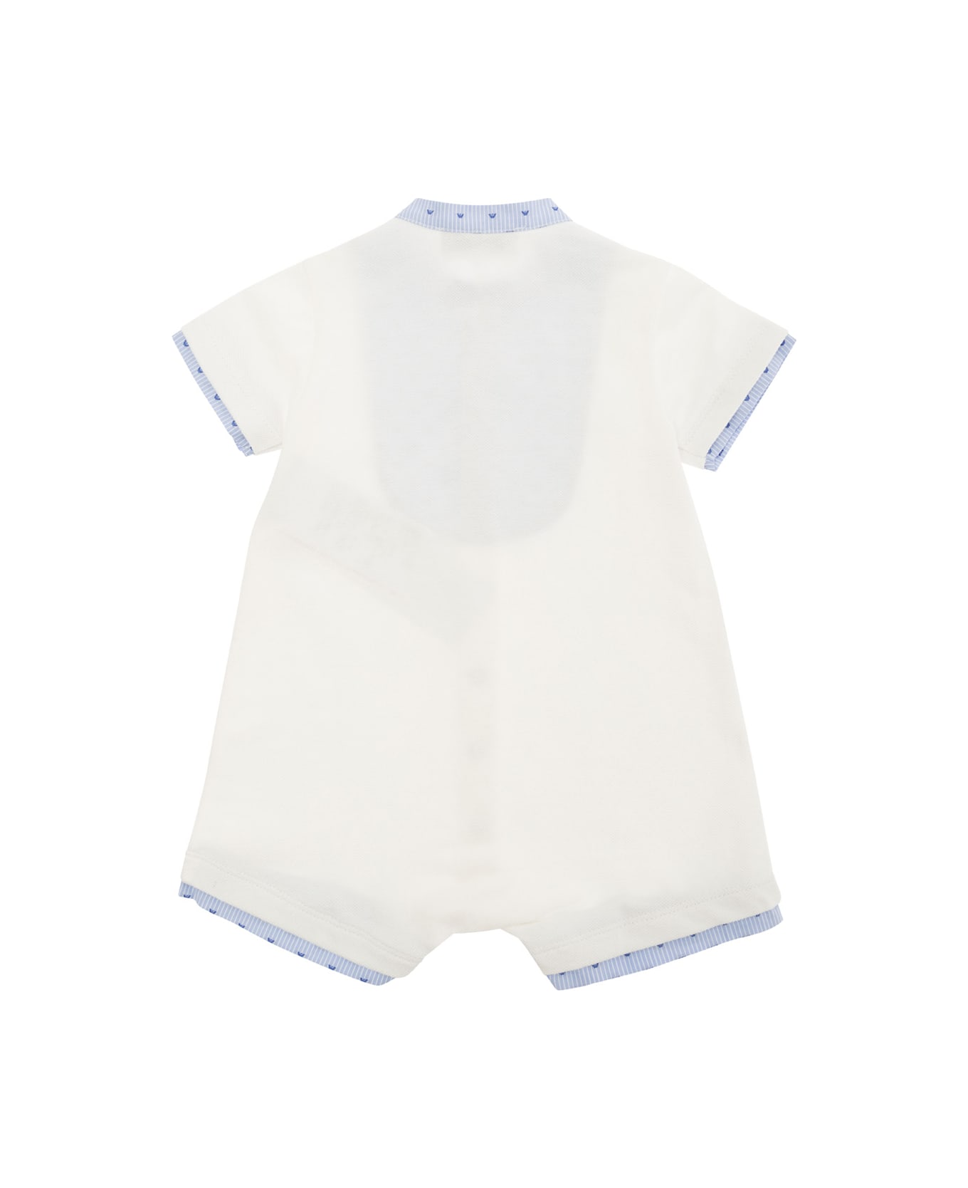 Emporio Armani Light Blue And White Onesie With Stripe And Logo Motif In Cotton Baby - Multicolor