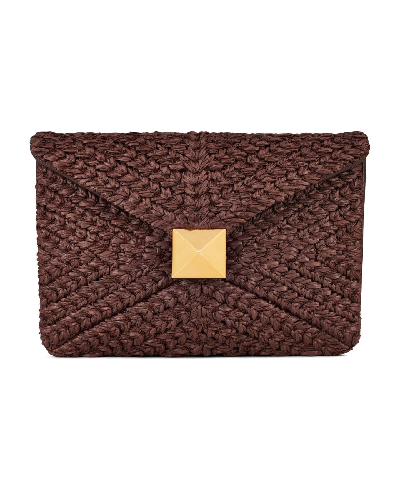 Valentino Garavani Roman Stud Raffia Clutch Bag - Brown