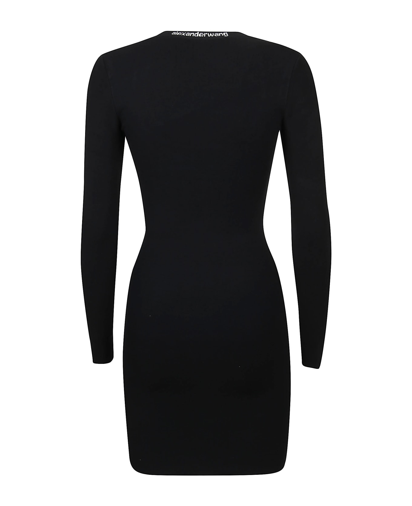 T by Alexander Wang Logo Jacquard Trim Bodycon Scoop Neck Dress - Black ワンピース＆ドレス