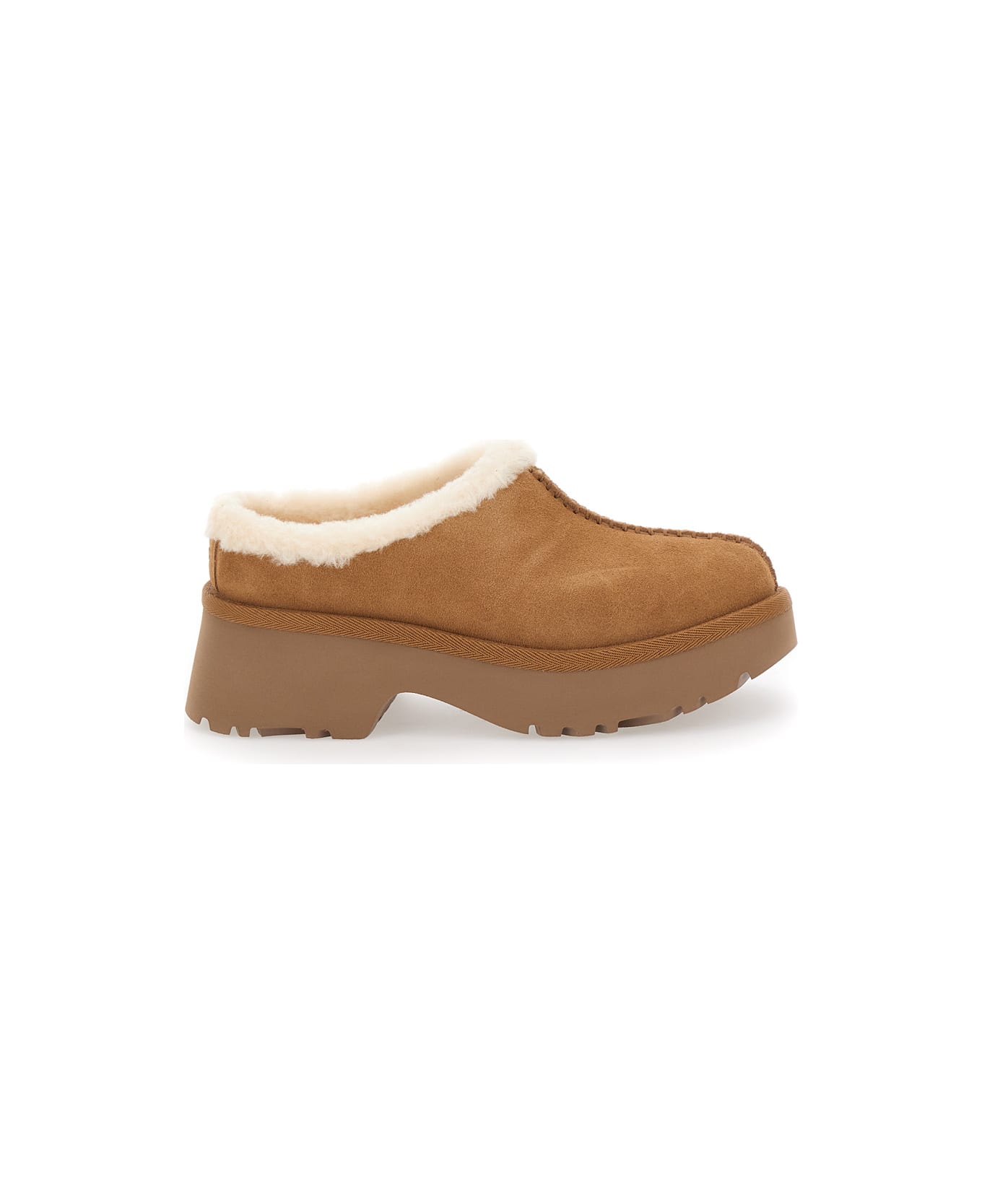 UGG New Height Mule With Brown Suede Women's Embossed Stitching Detail - Beige
