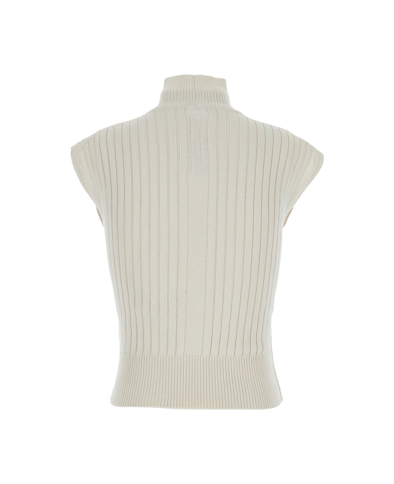 Rick Owens White Sleeveless Top With High-neck In Virgin Wool Woman - White