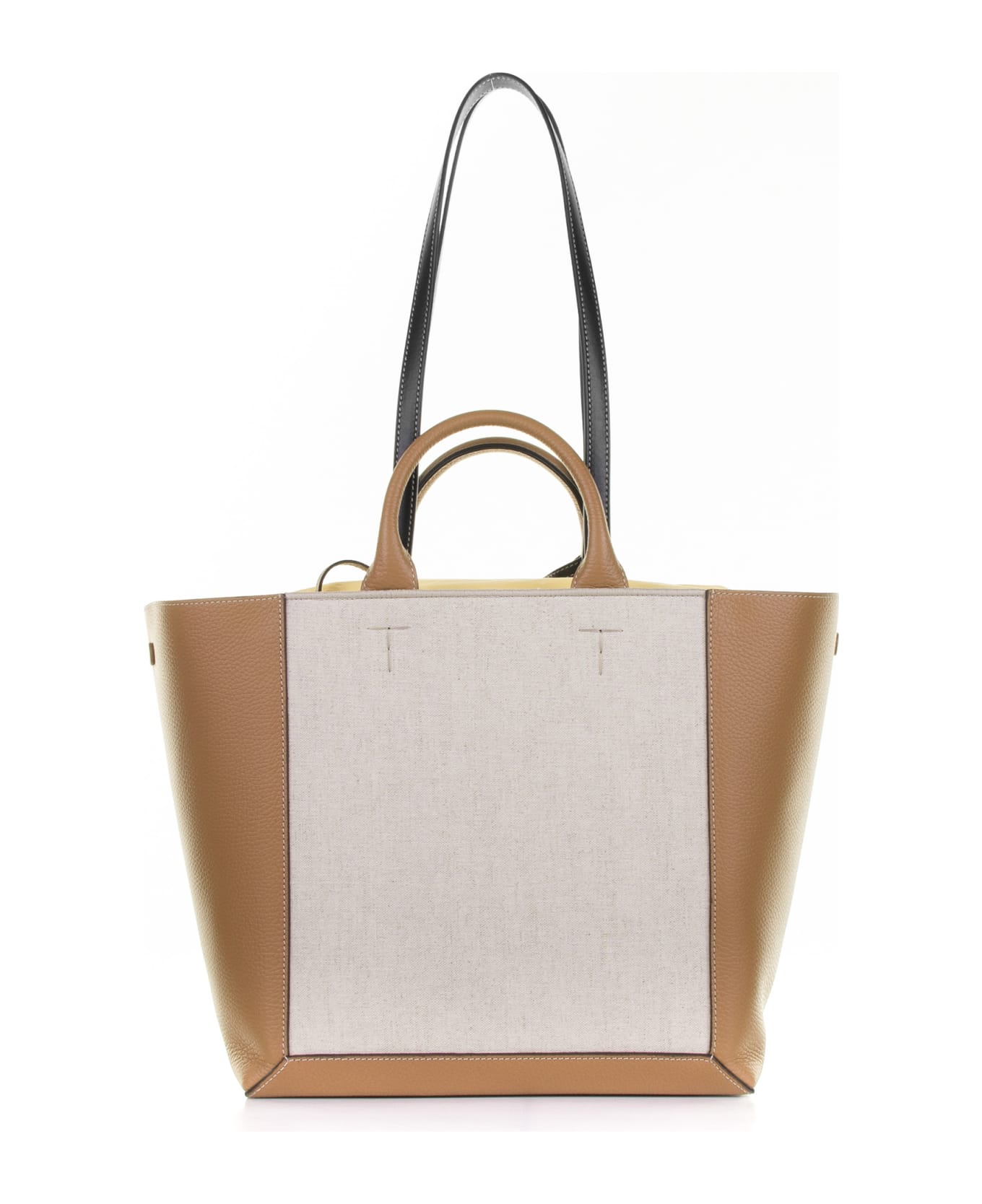 Tod's Double Up Shopping Bag In Leather And Medium Canvas - MASTICE KENYA