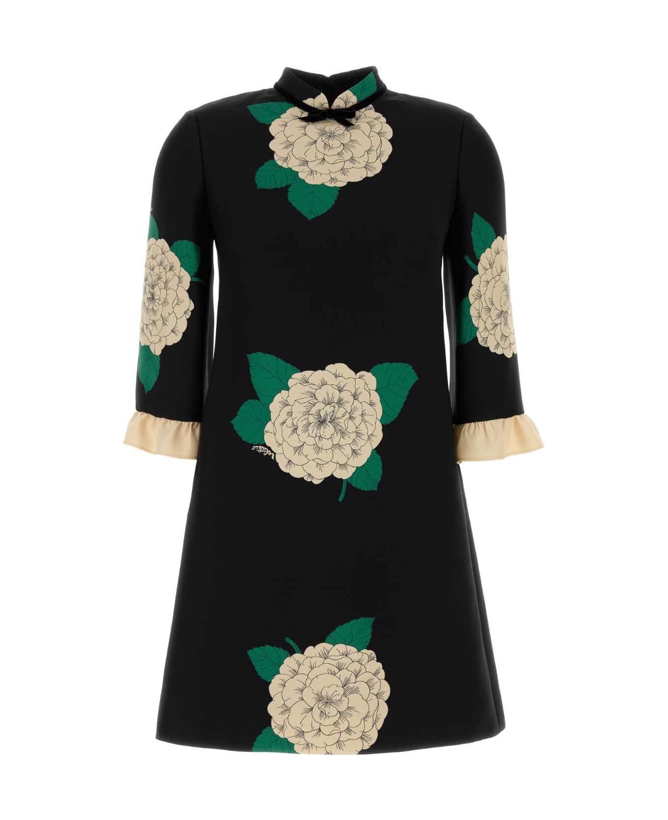 Valentino Garavani Printed Wool Blend Dress - NEROAVORIOVERDE