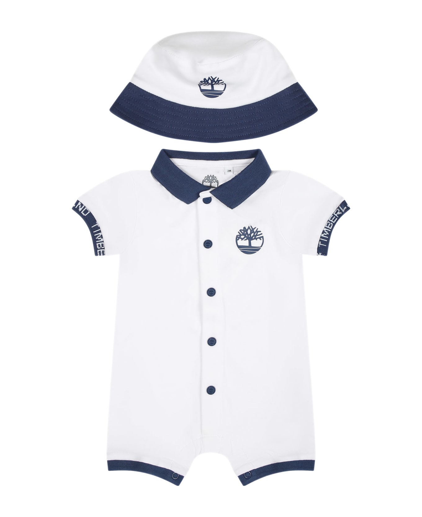 Timberland White Romper For Baby Boy With Logo - White ボディスーツ＆セットアップ