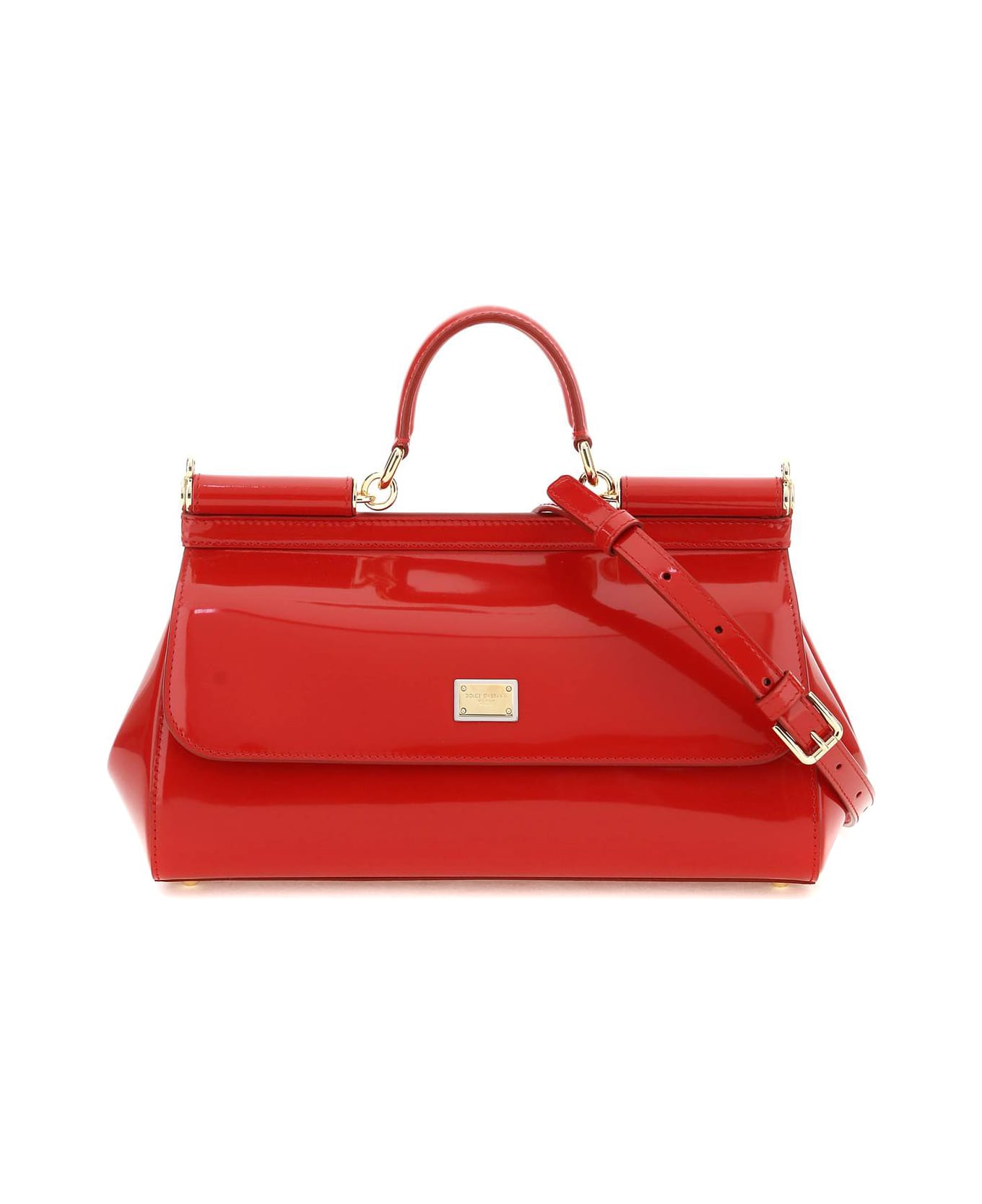 Dolce & Gabbana Patent Leather Medium New Sicily Bag - ROSSO (Red) トートバッグ